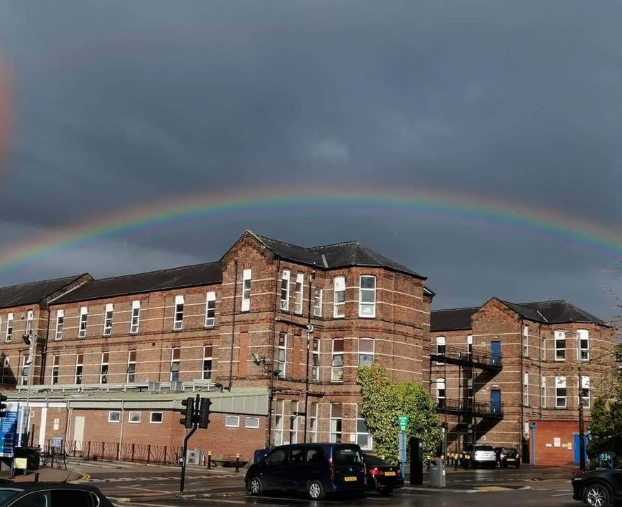 Rainbow over North Manchester General Hospital yesterday 🌈 r/manchester