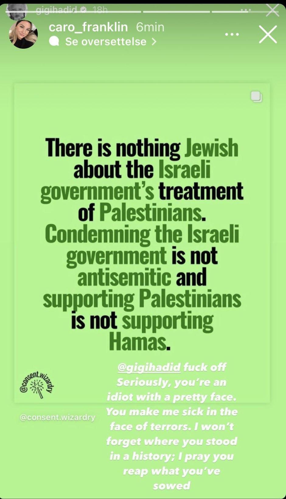 Selena Gomez's best friend Caroline Franklin threatens Gigi Hadid over