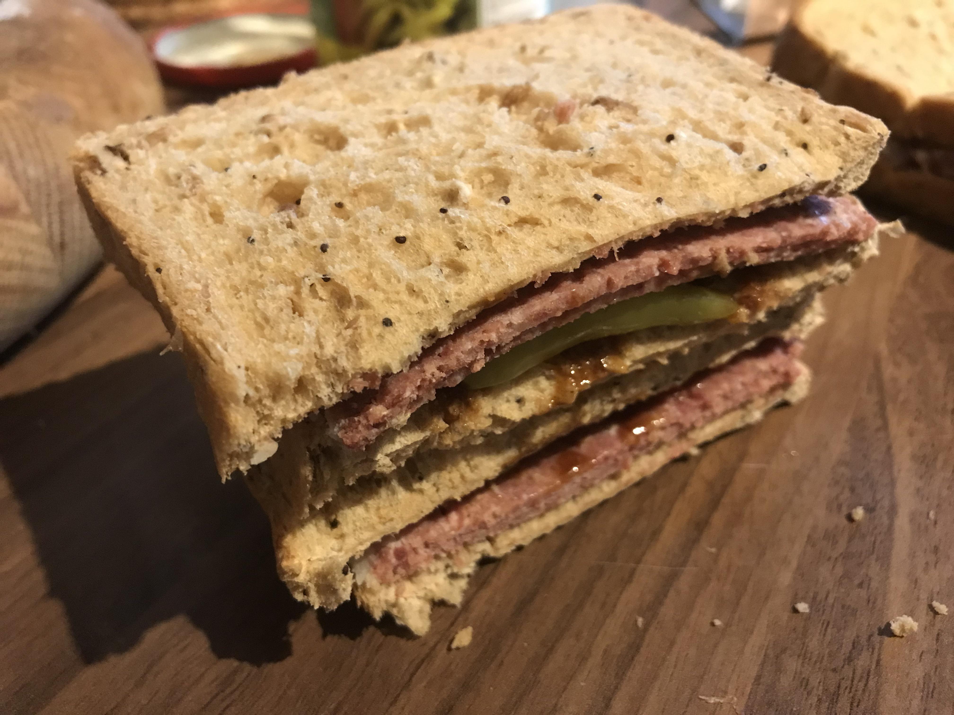 My husband’s childhood favourite Corned beef, pickled chili and brown