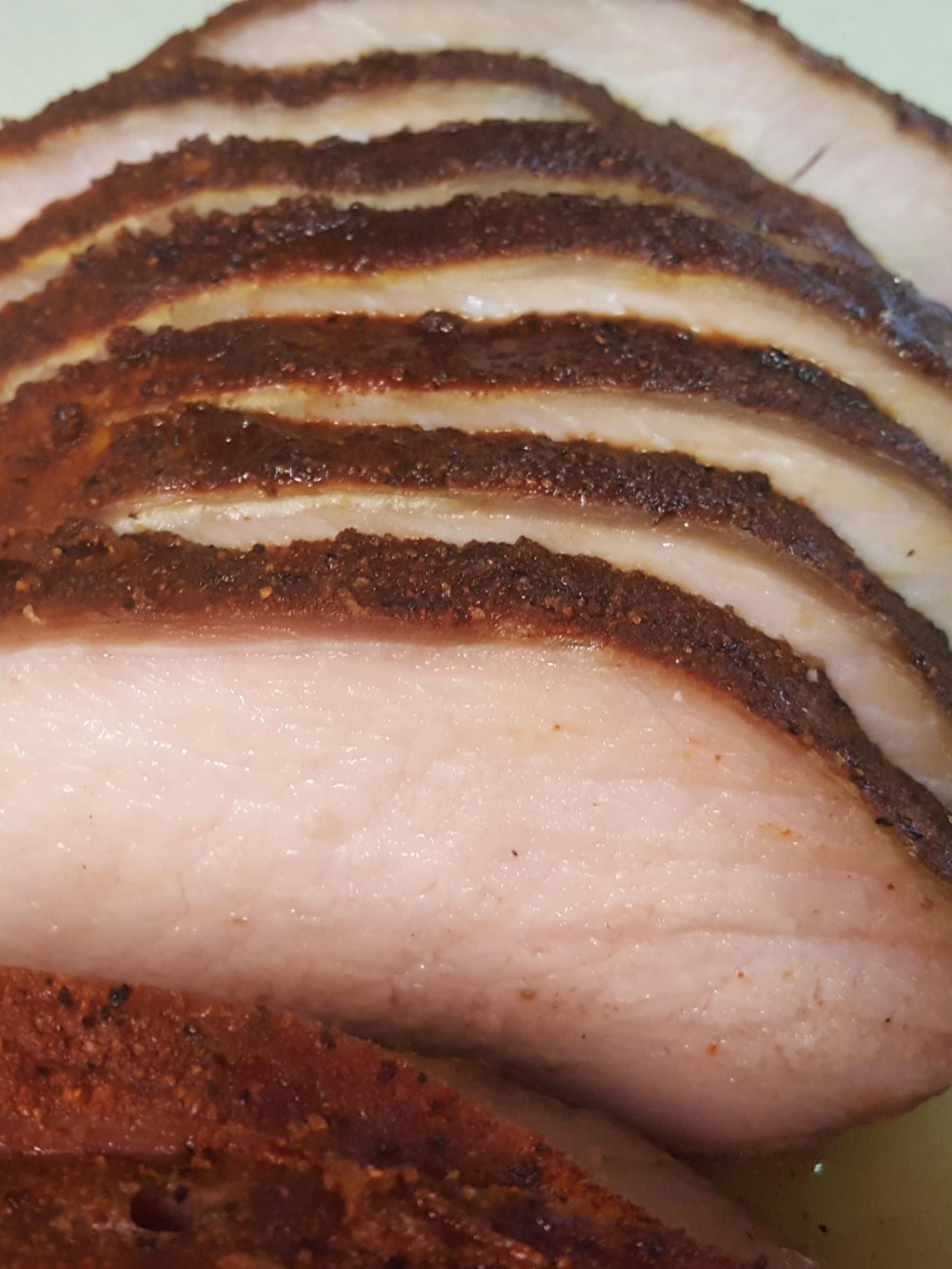 [Homemade] Smoked pork loin w/Dirty Bird Rub. r/food