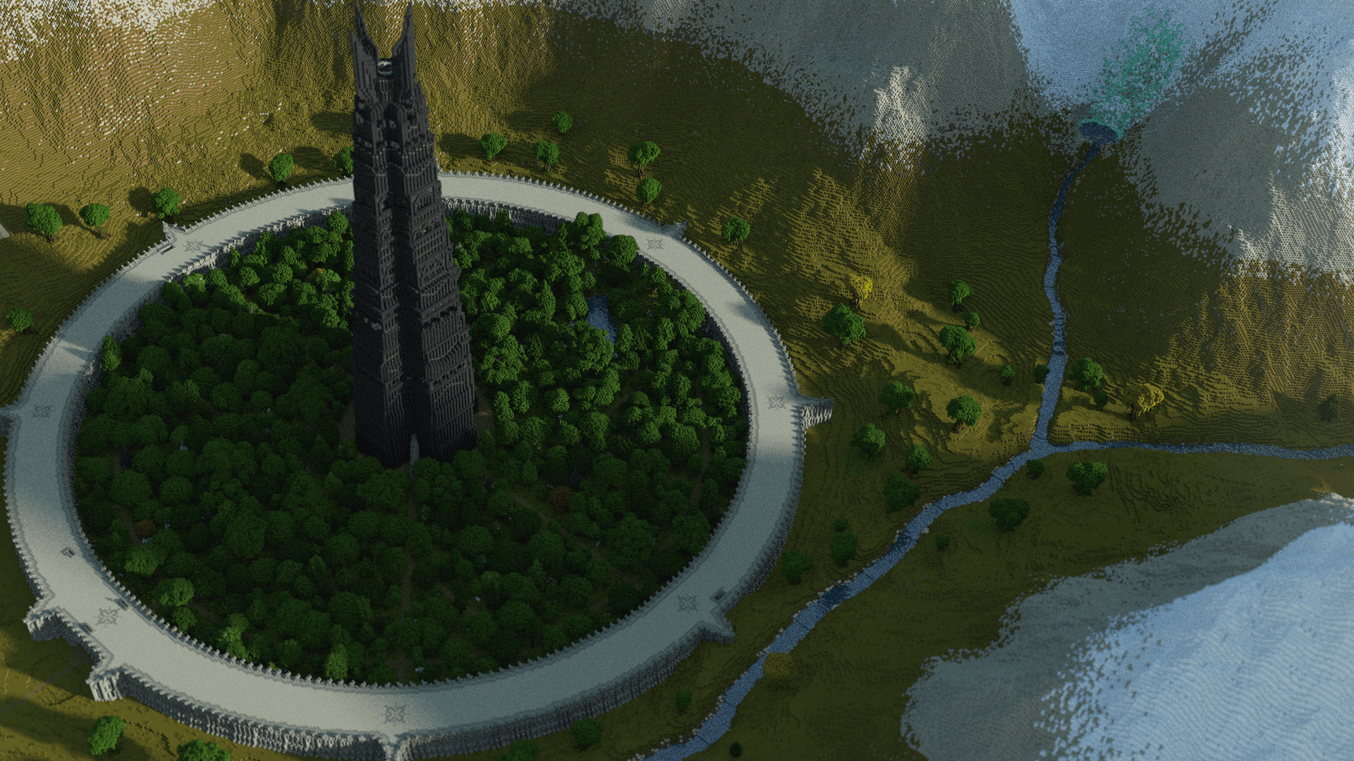 The tower of Orthanc, in the ring of Isengard, situated between the