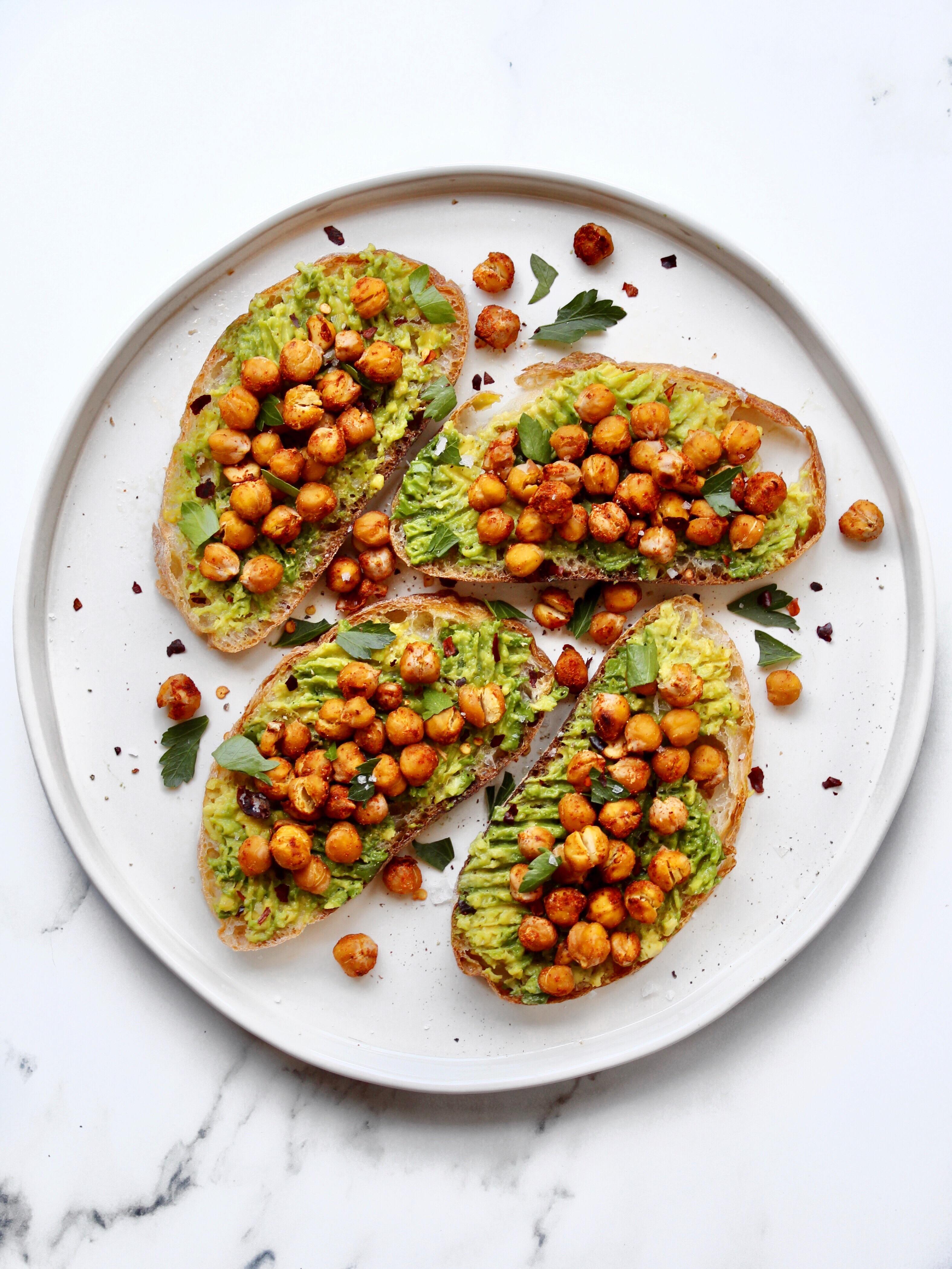 Spicy Roasted Chickpea Avocado Toast r/veganrecipes