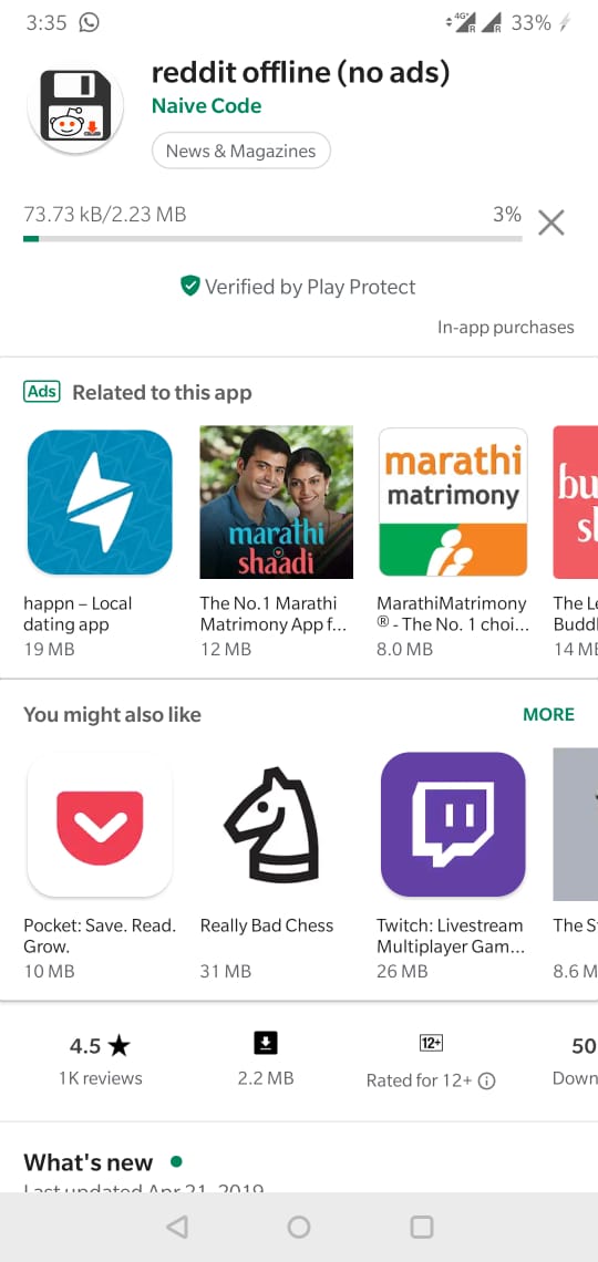 Google Play store suggesting Reddit offline is similar to Matrimonial