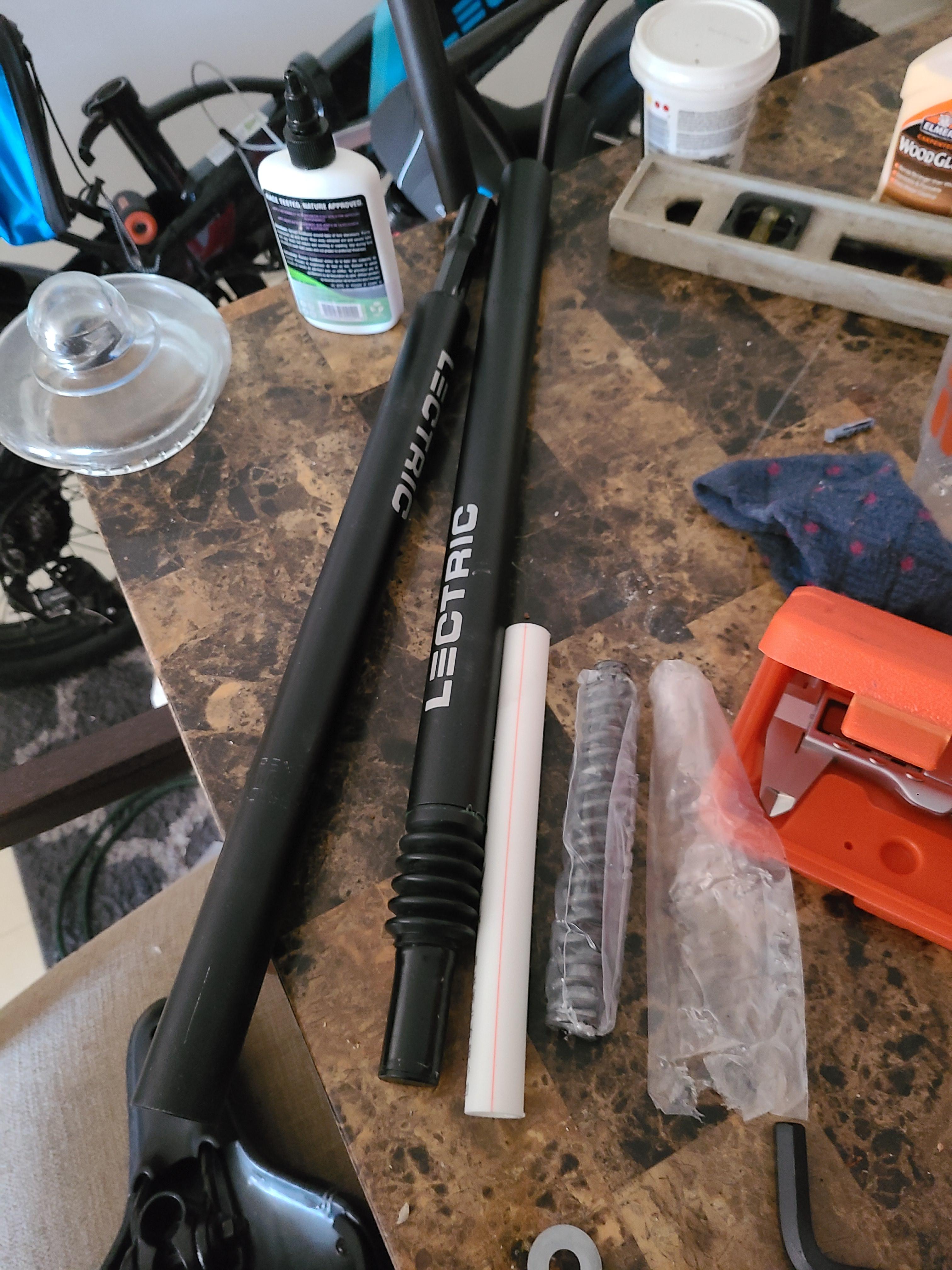 update second lectric xp seatpost exact same. bagged spring , pvc pipe