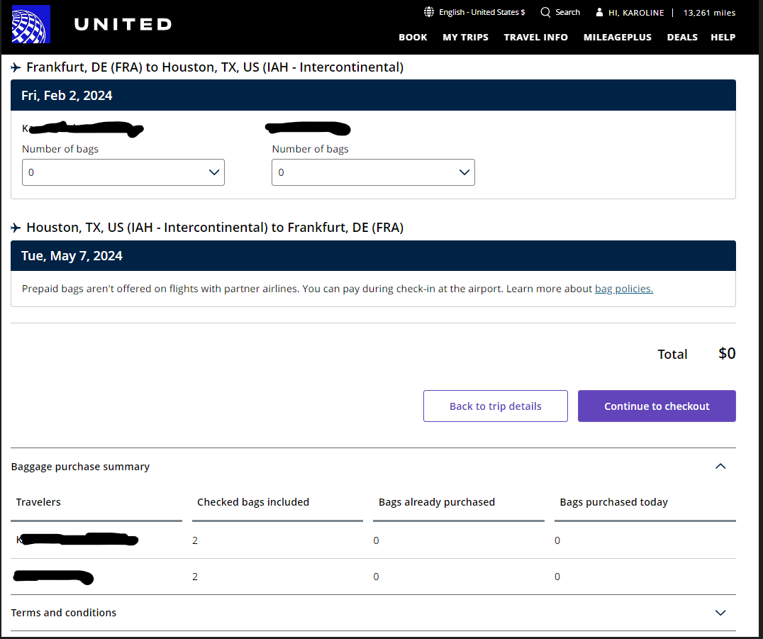 Does this mean we get 2 checked bags per person per flight? r