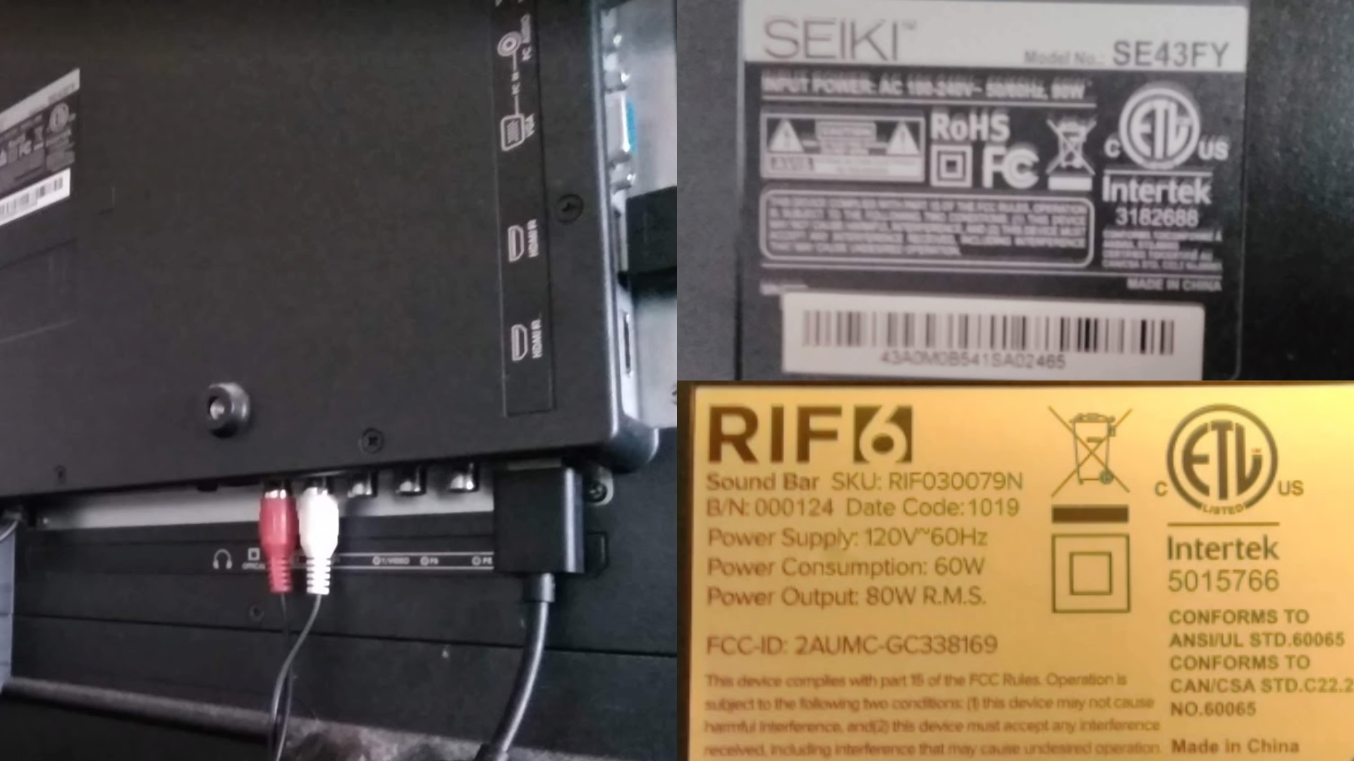 How to connect my Rif6 35" Sound Bar (SKU RIF030079N) to my 43" SEIKI