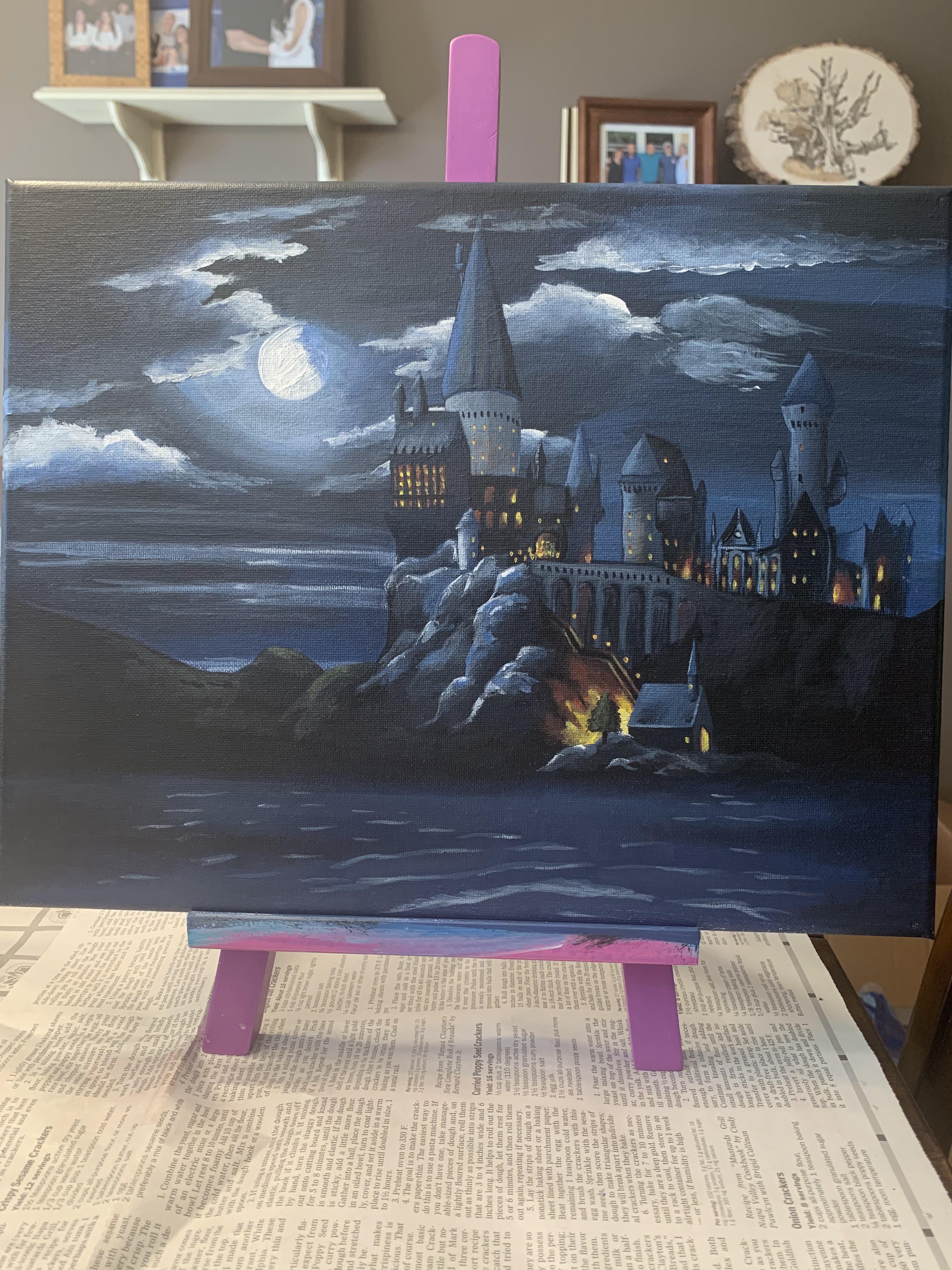 Hogwarts, acrylic on canvas. Inspired by Alex Kerr’s r/painting