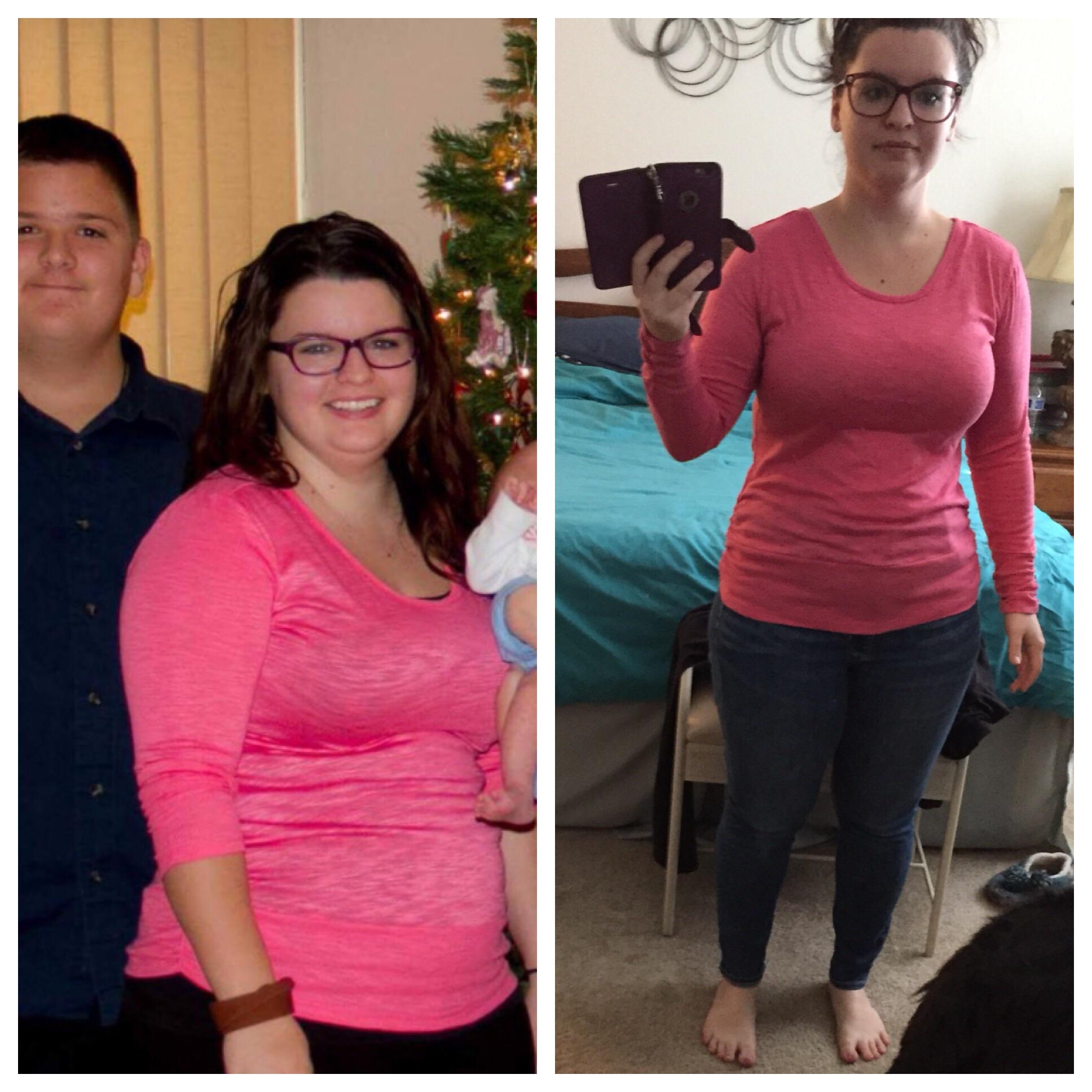 F/24/5’0” [185lbs > 150lbs = 35lbs] Same shirt different fit 3 years