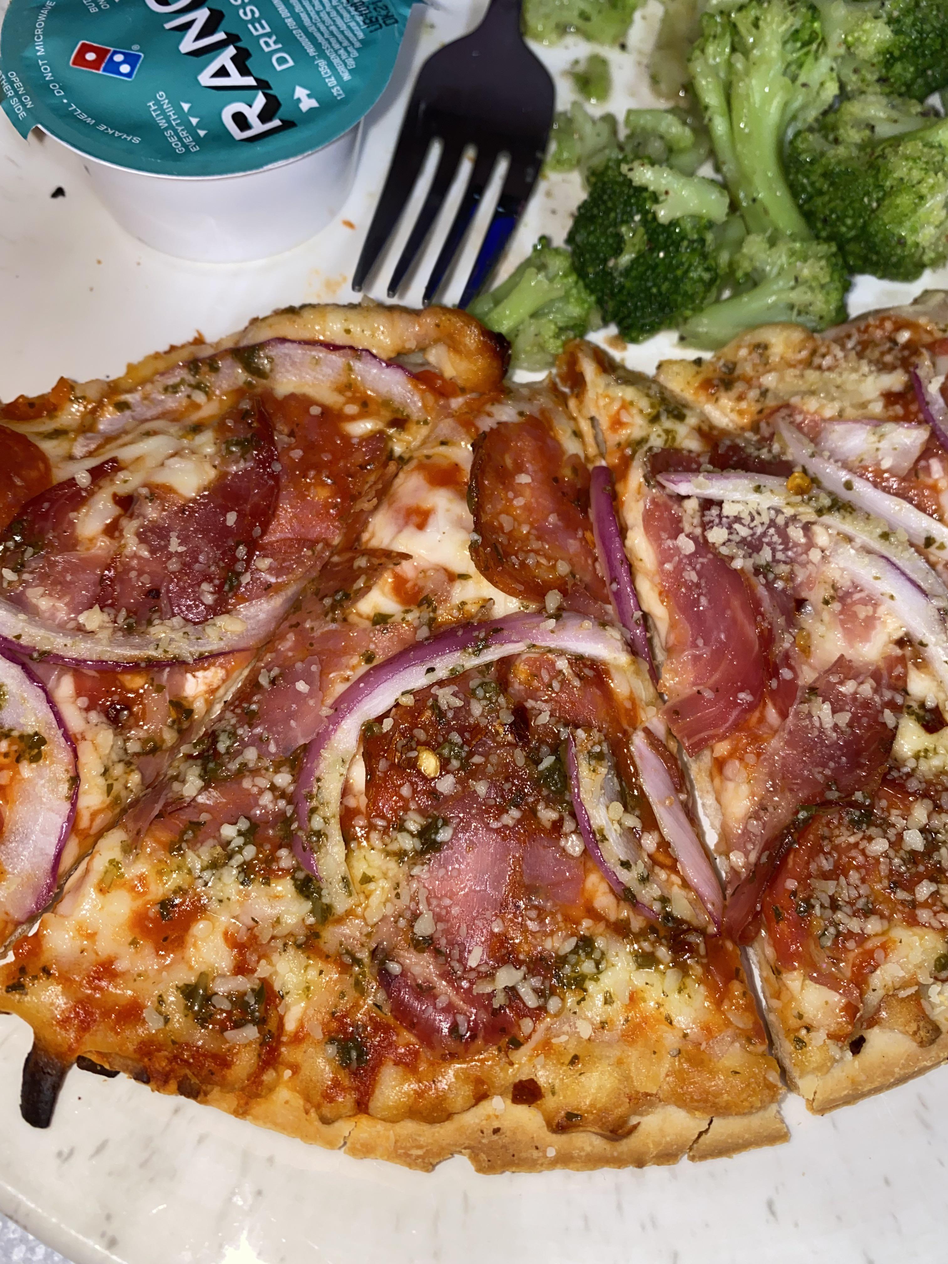 all aldi pizza! doctored up their frozen cheese pizza with their meat