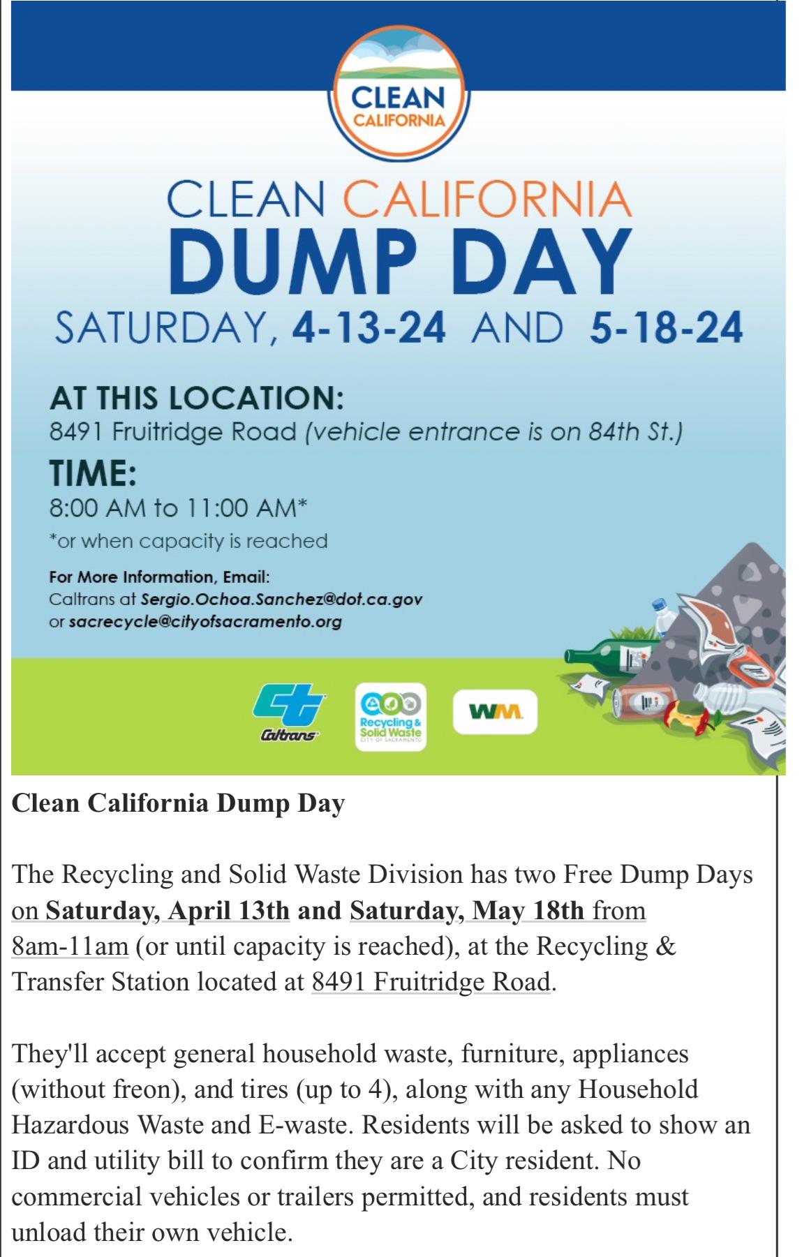 free dump days Saturday 4/13 & Saturday 5/18 r/Sacramento
