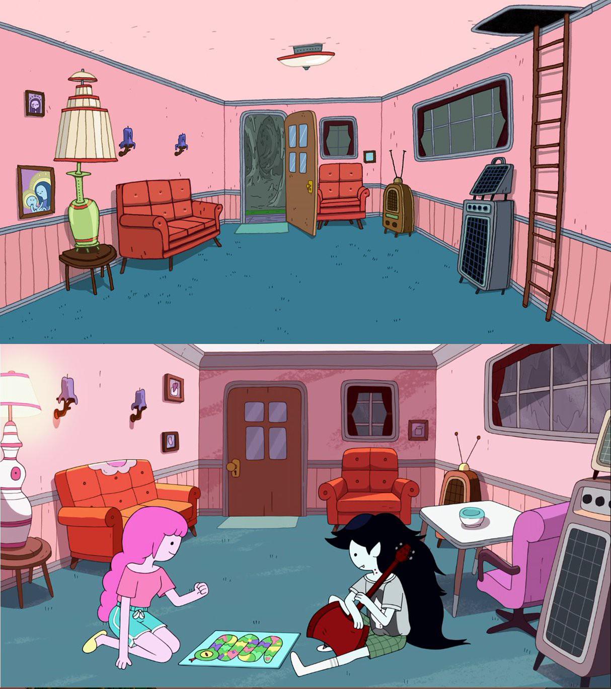 Before and after. The new animation style in Obsidian made Marcy's home