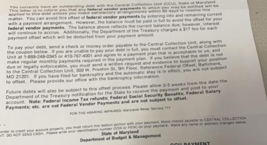 Can someone help me understand the following letter? I lived in MD last