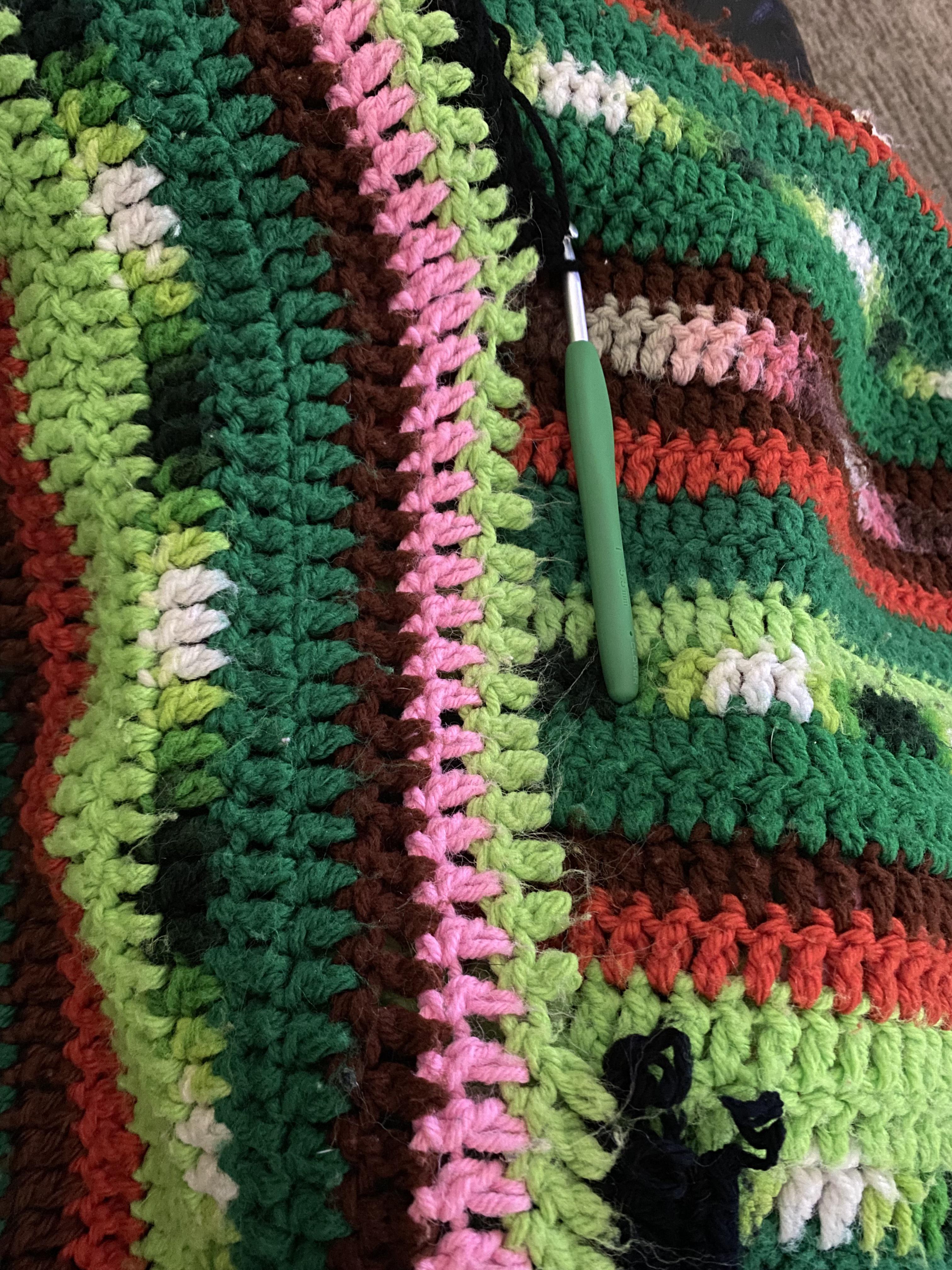 Working on blanket repairs for a blanket my dad’s grandmother made for
