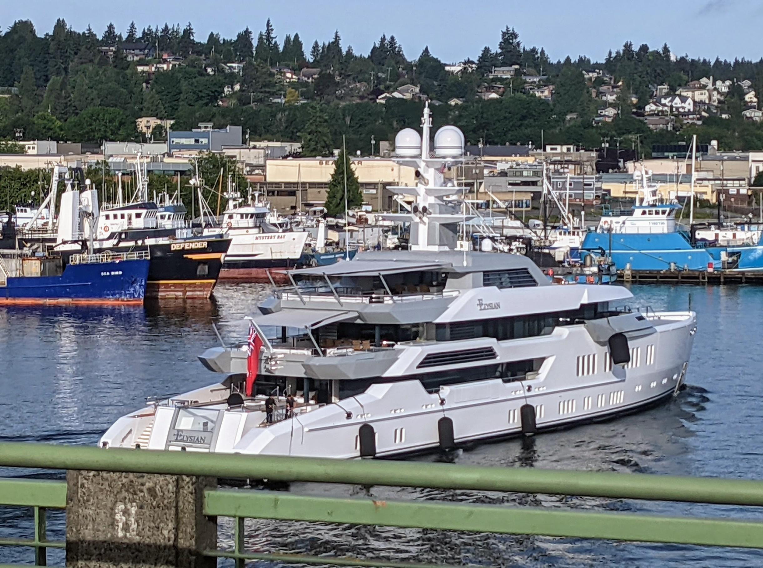 Elysian Superyacht leaving Seattle past the Ballard Bridge r/SeattleWA