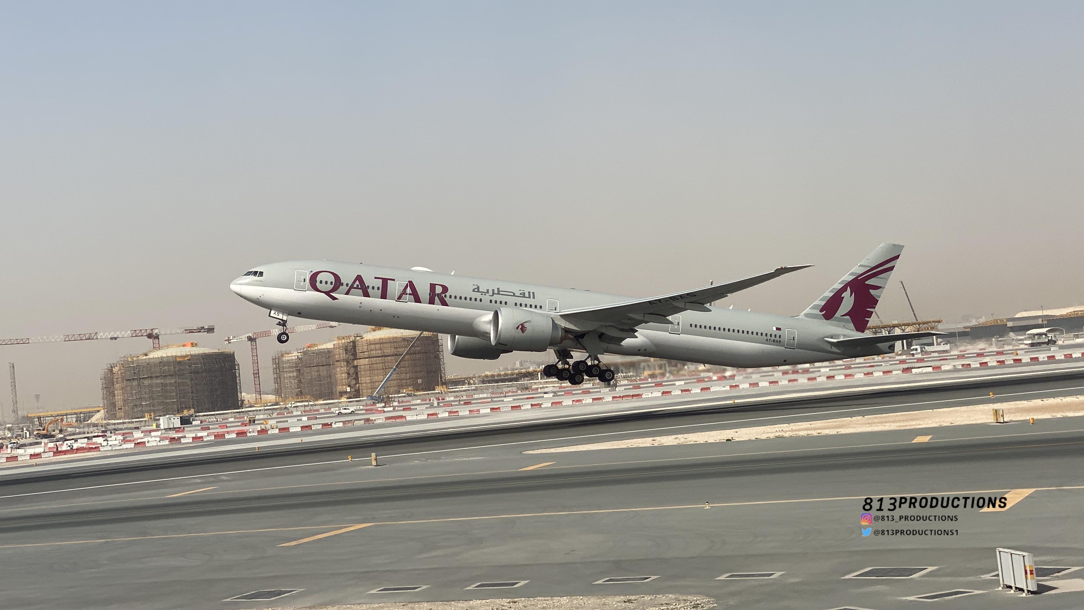 Qatar Airways Boeing 7773OOER I shot taking off from Hamad International Airport in Doha boeing