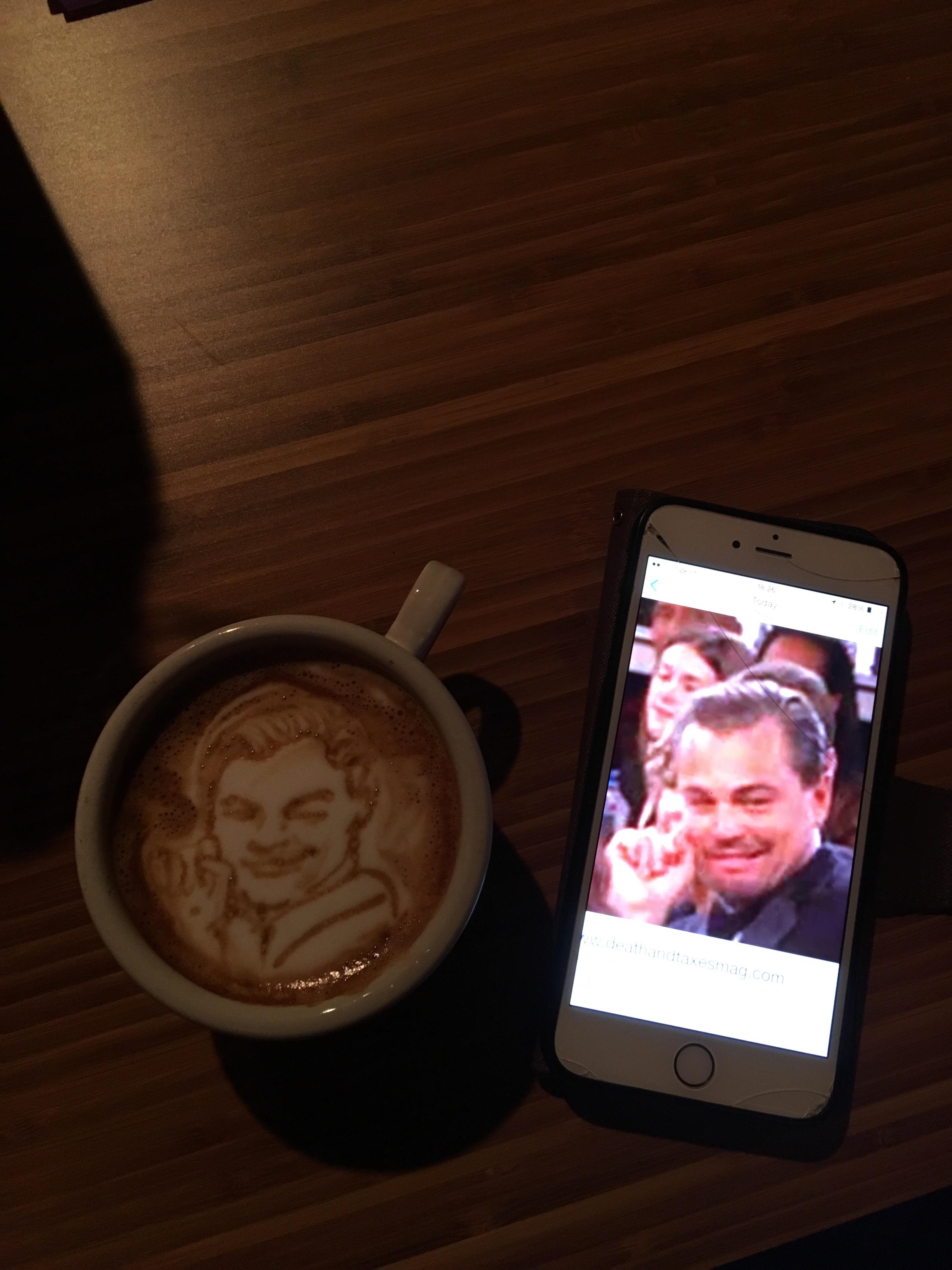 Barista made Leonardo DiCaprio’s face on my coffee. interestingasfuck