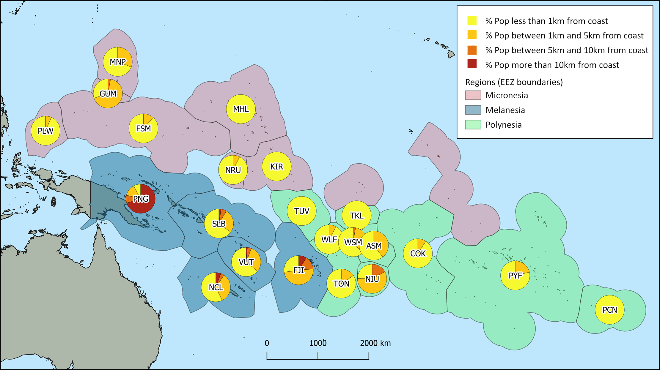 Coastal proximity of inhabitants in Pacific island nations r/MapPorn