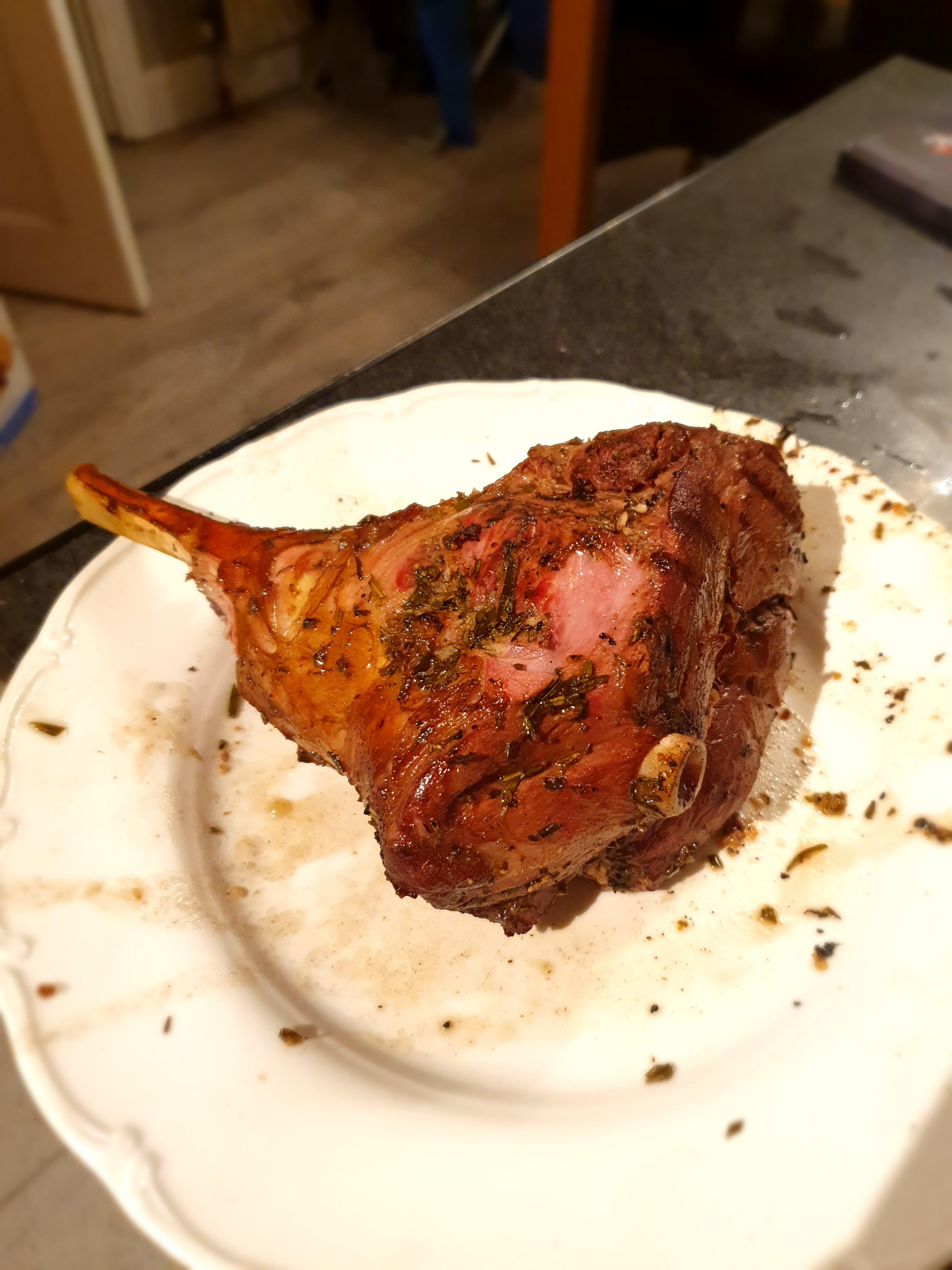 My first time using my new Kamado Joe Minimo, half a leg of lamb. Slow
