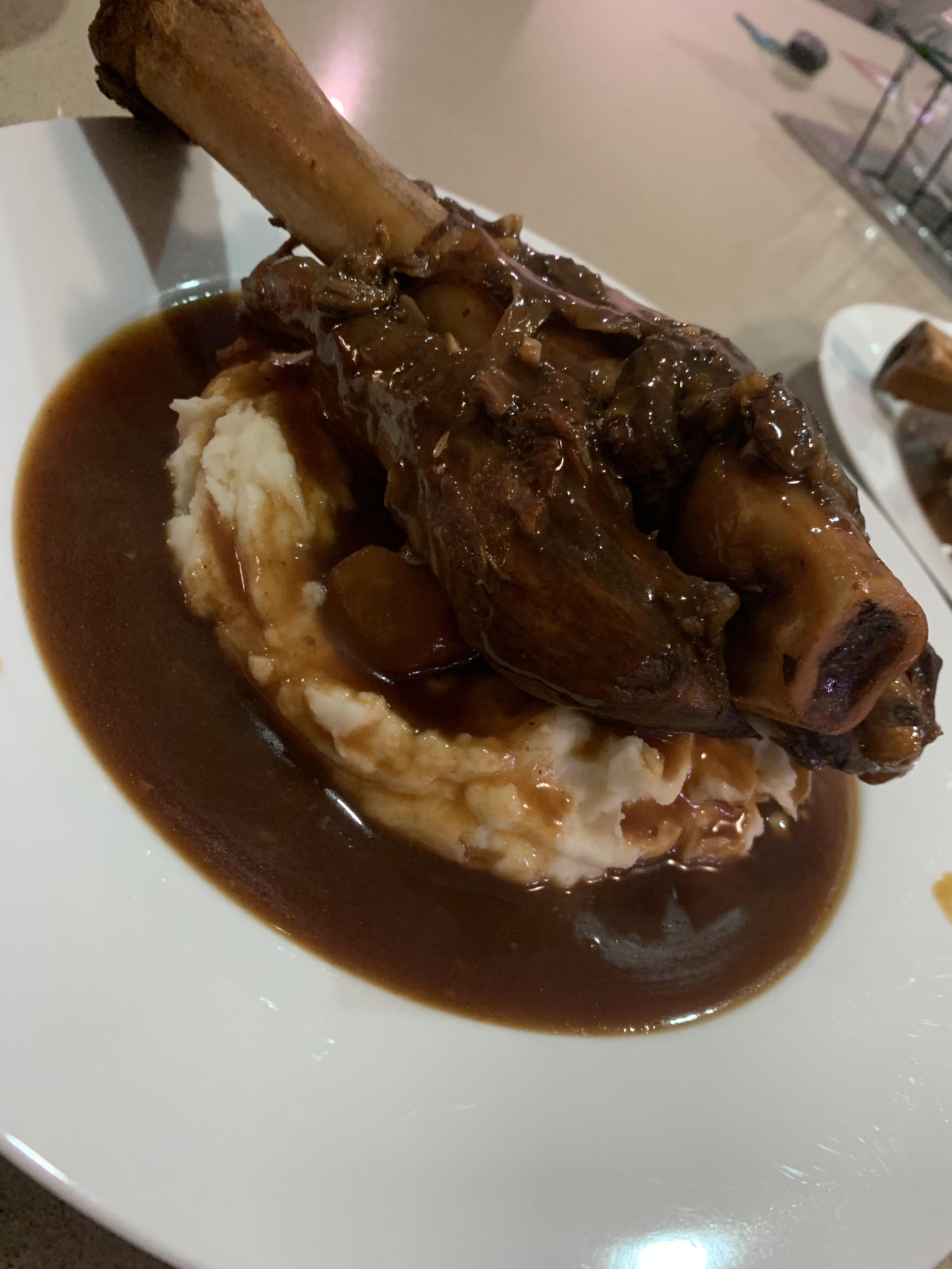 [homemade] Slow Cooked Lamb Shanks in red wine gravy w/creamy mash r/food