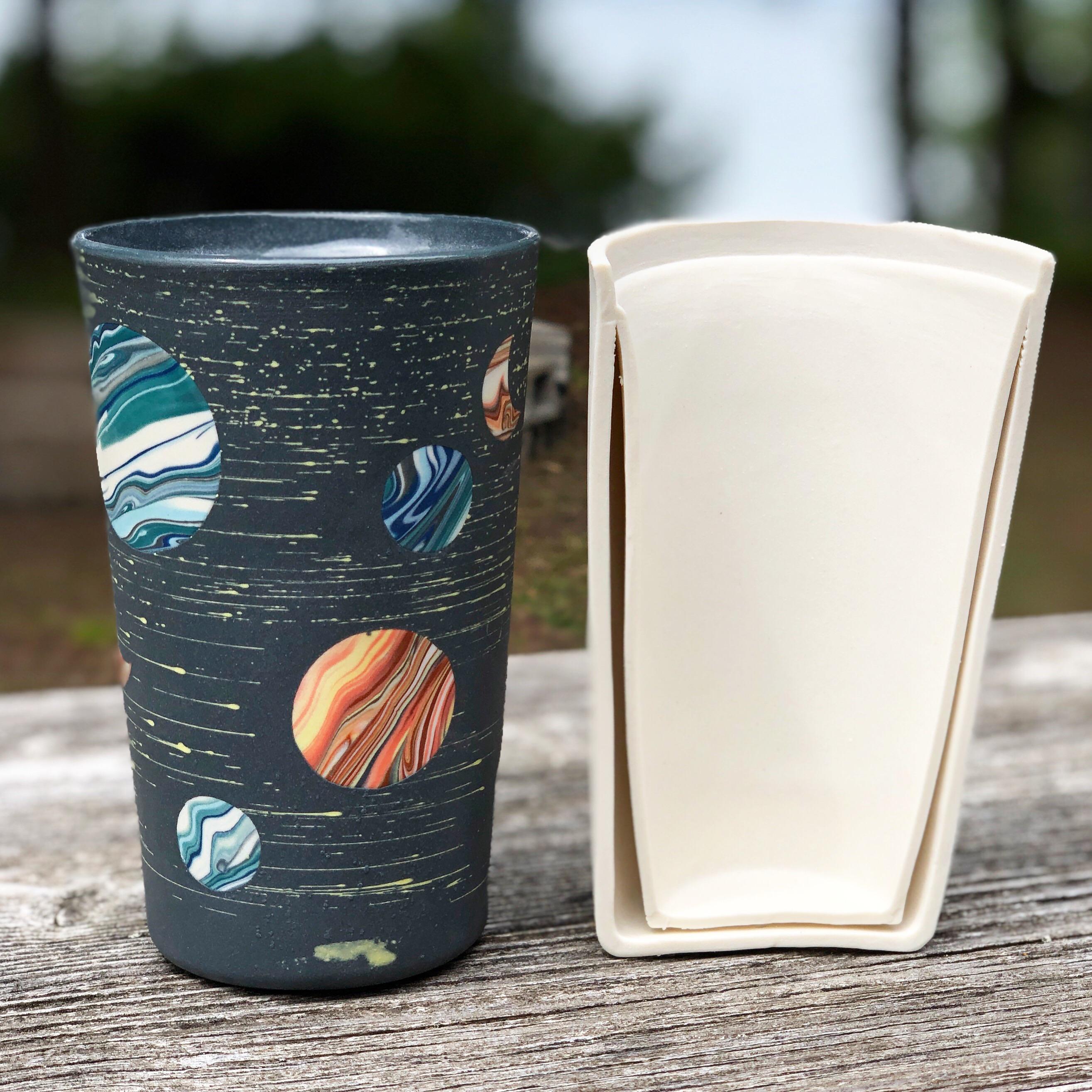 Cone 8, double walled insulated mug, colored porcelain. r/Ceramics