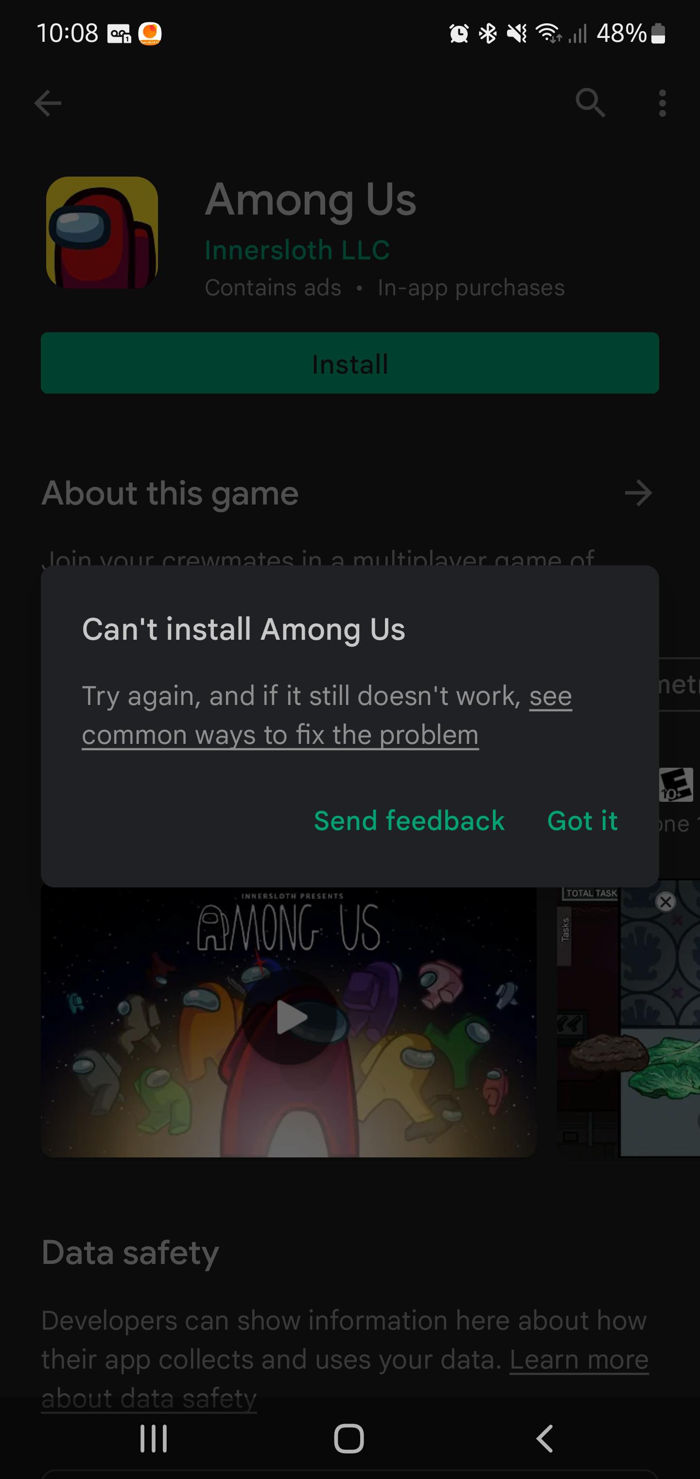 Can't install Among Us in Android. Any fixes? r/AmongUs