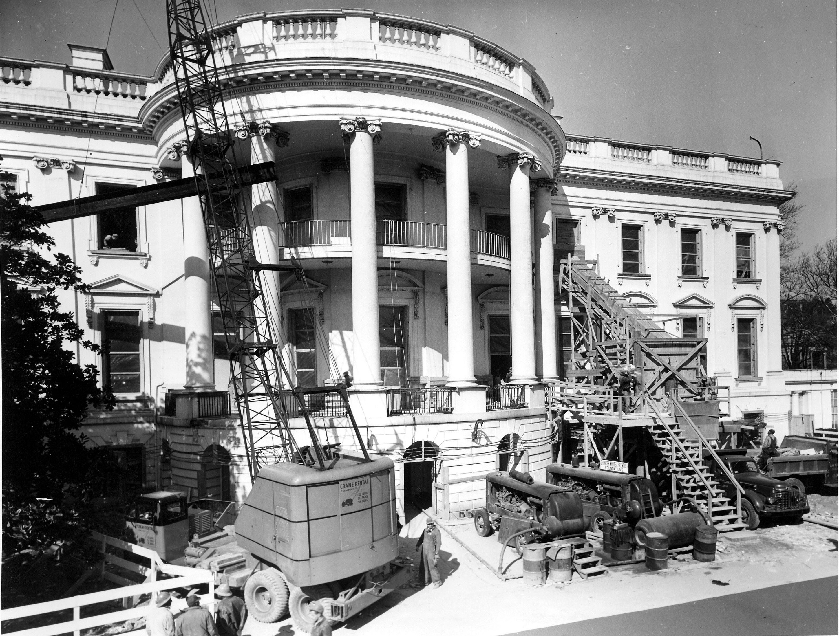 Construction equipment outside the White House during major renovation