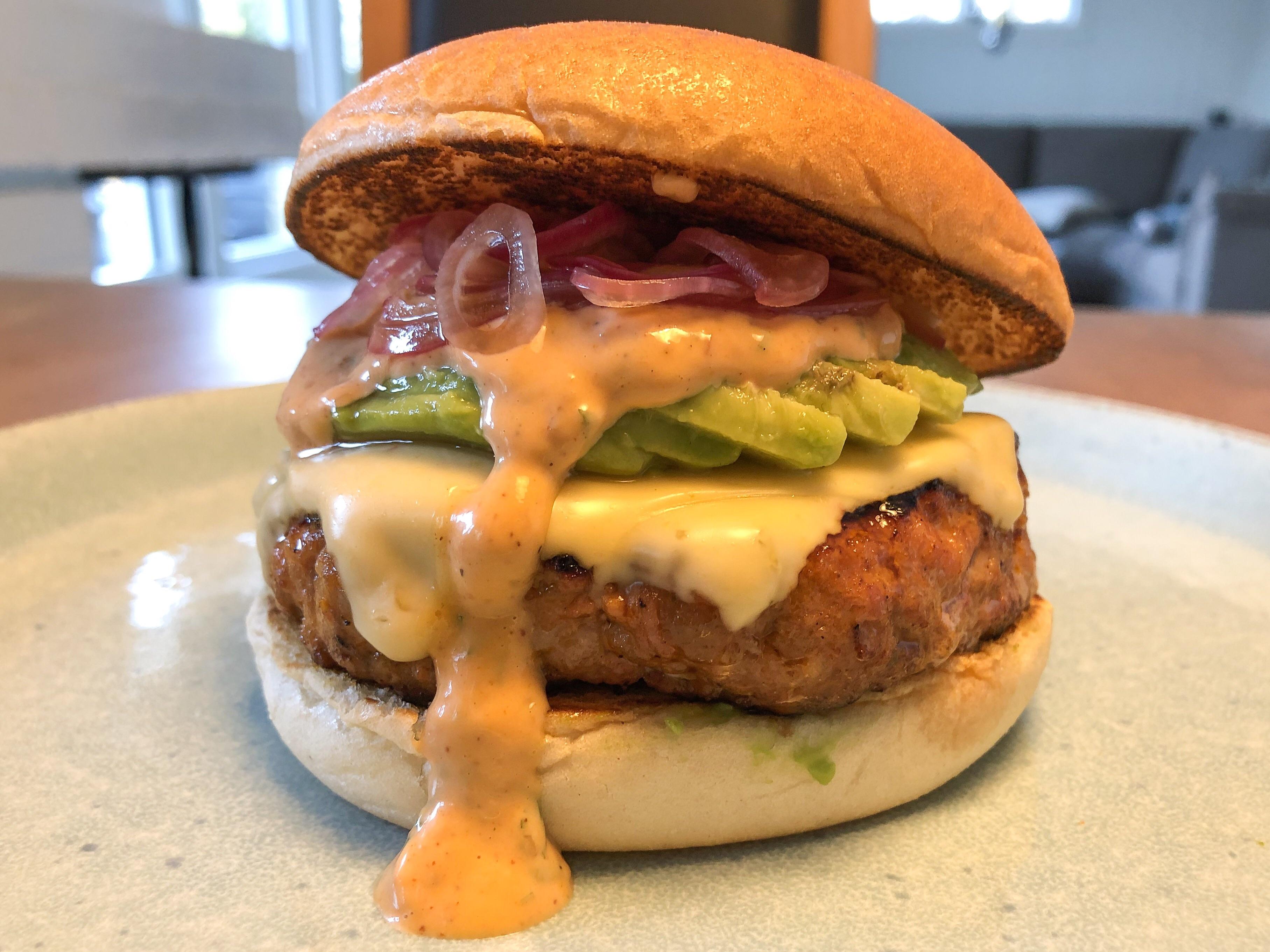 I just made a chorizo burger topped with pepper jack cheese, avocado
