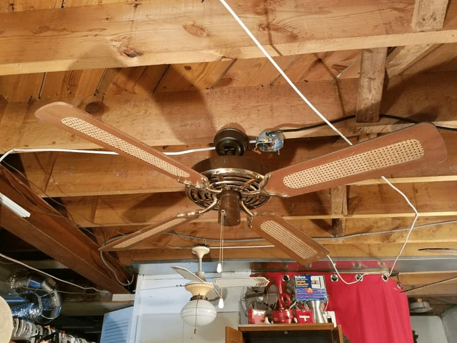 Montgomery Ward Evergo 'BananaFan', brown & brass, dual pull chain variable speed, sealed