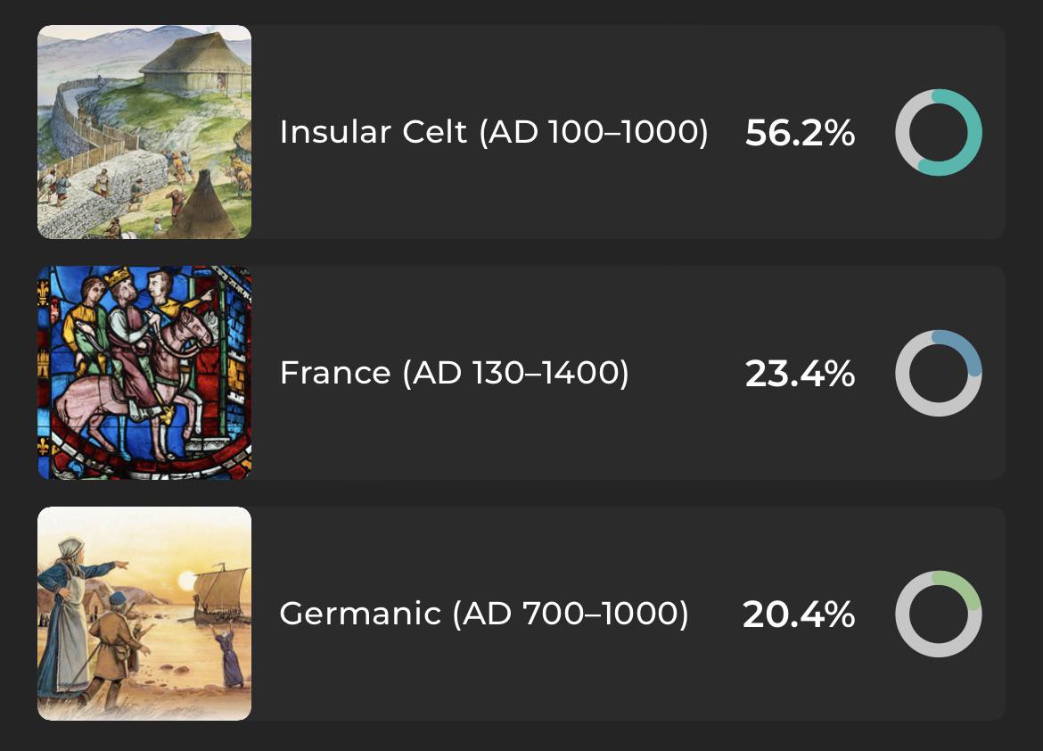 My Middle Ages results. I am of Irish (Connacht) and French Huguenot