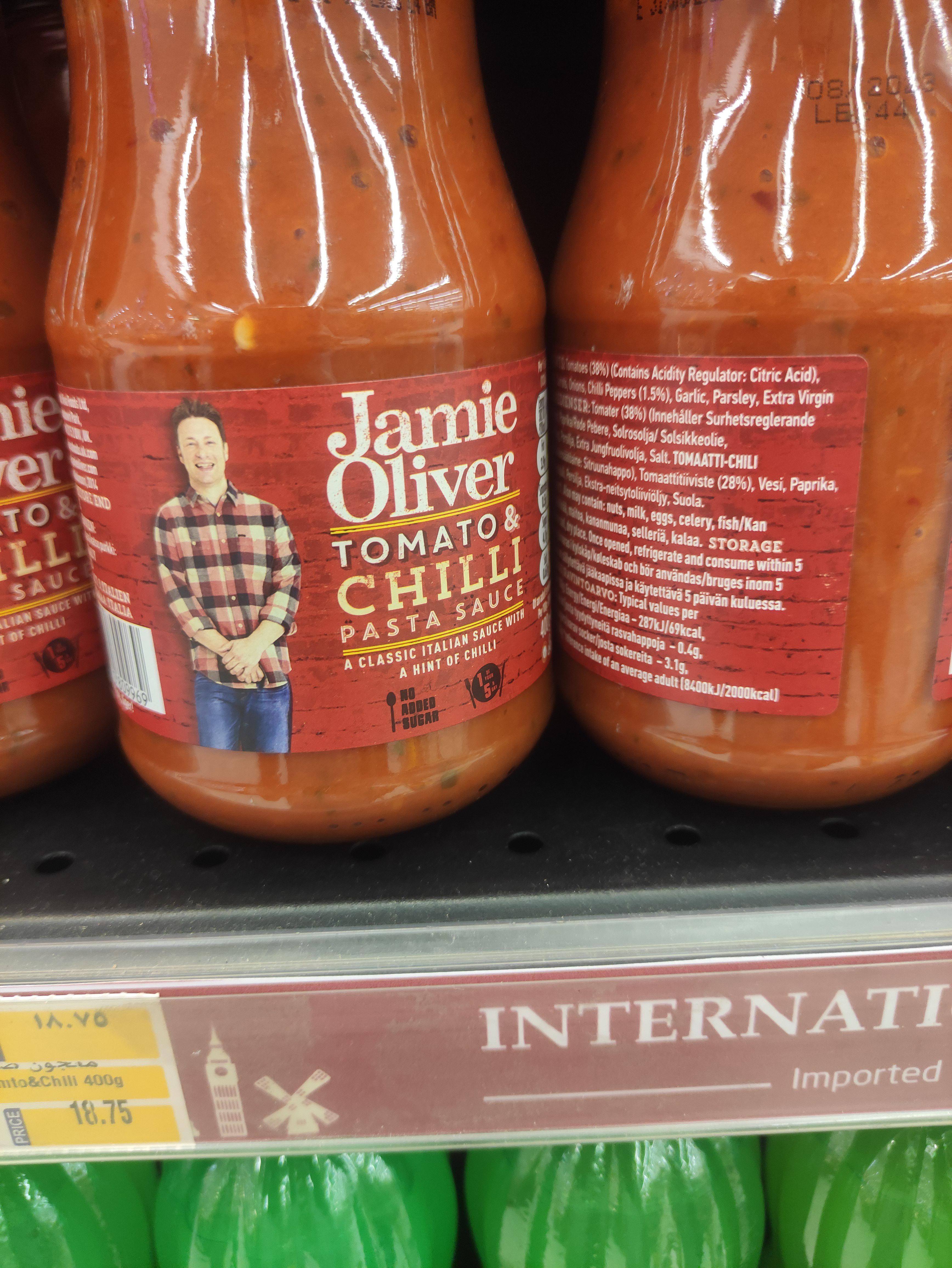 Jamie Oliver branded Tomato & Chili sauce, his picture doesn't make it
