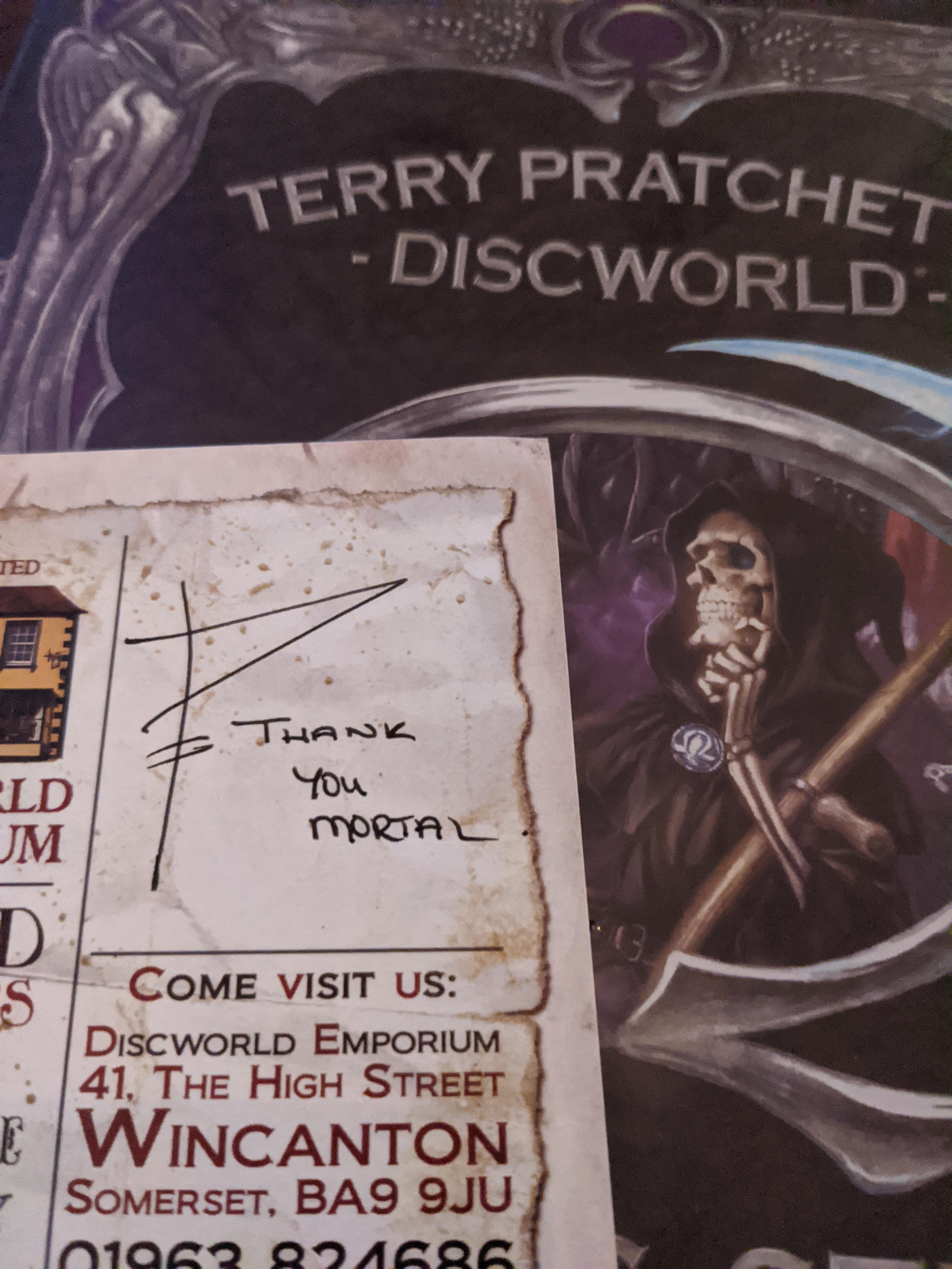 The signoff on my receipt from The Discworld Emporium after getting