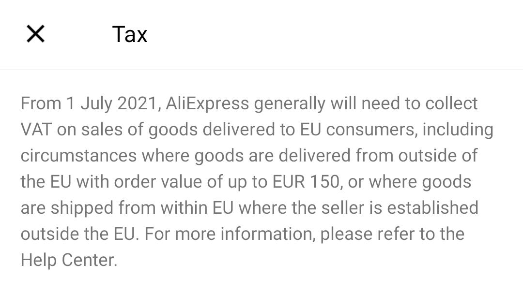 New VAT charge on AliExpress for who lives in the EU, not sure how it
