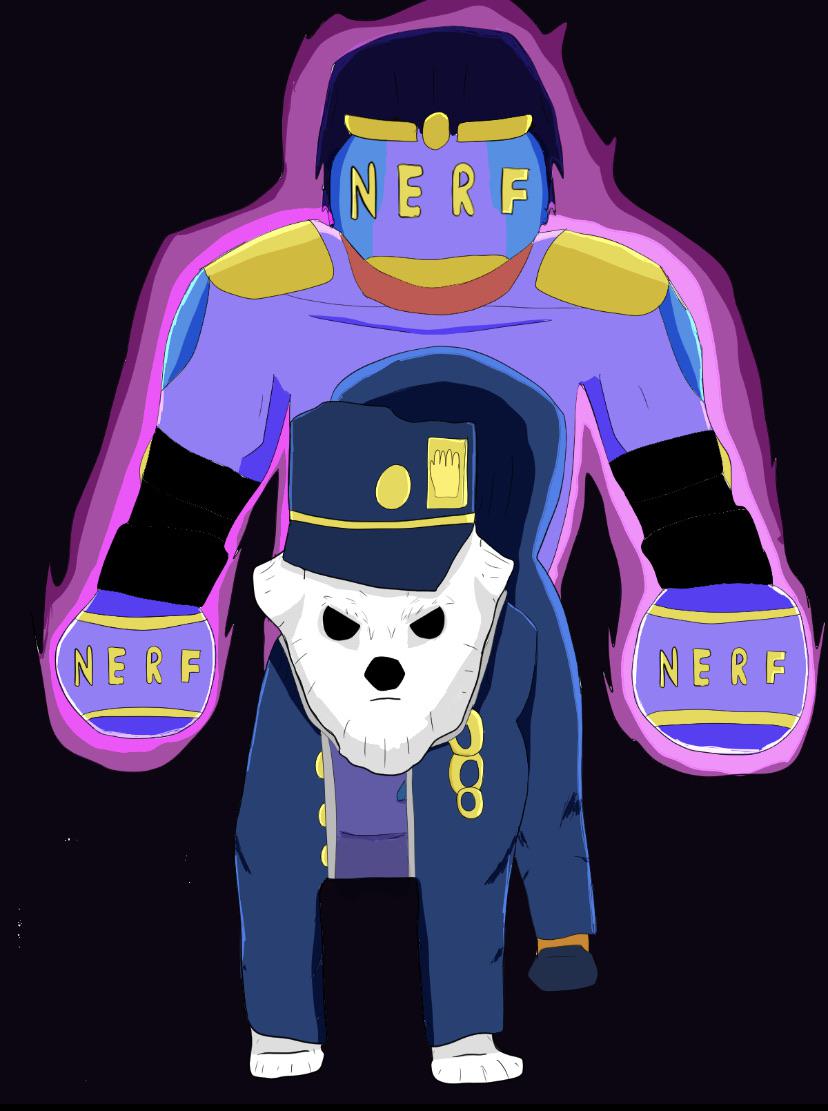 I drew my dog as Jotaro with his stand, Ball Platinum. I made my dog
