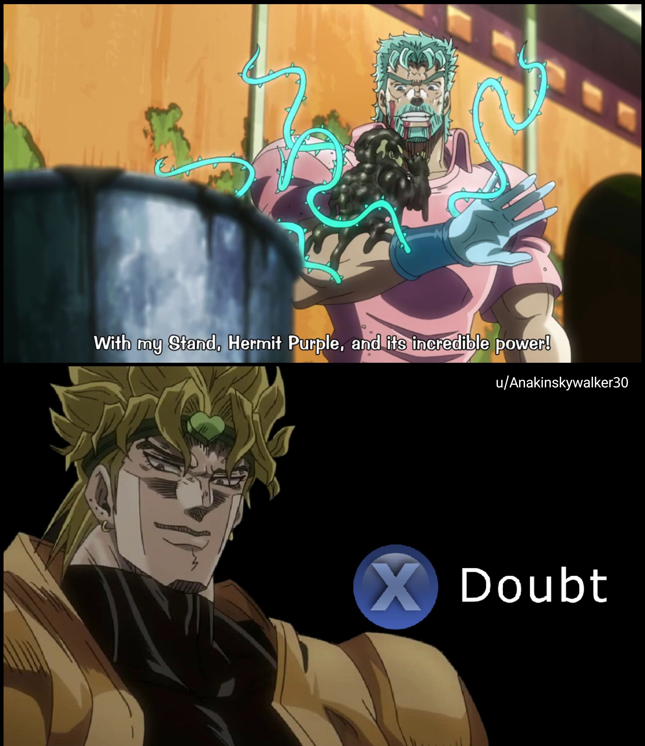 "Hermit Purple is the weakest stand.... Wait no survivor is the weakest