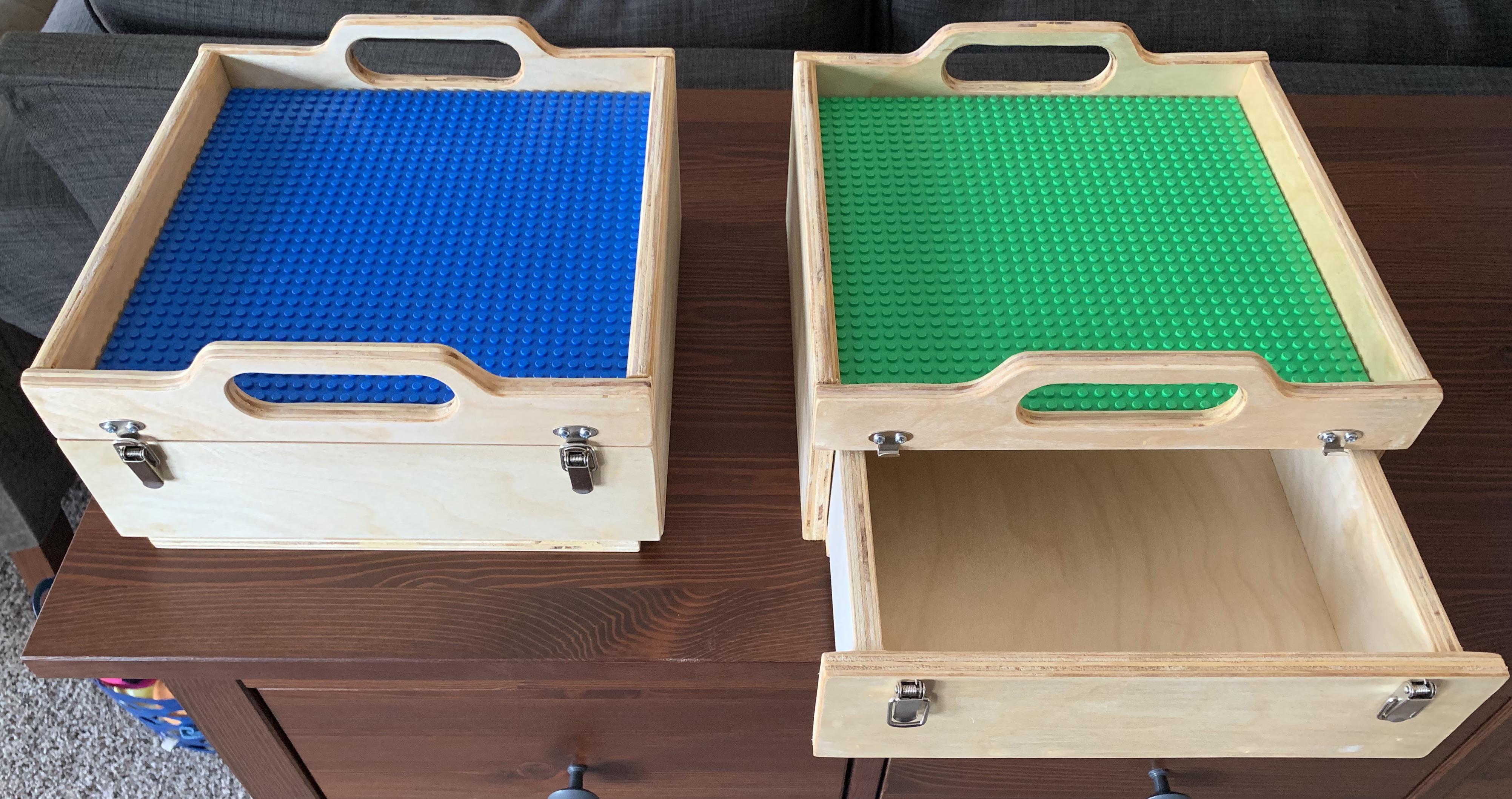 Some LEGO trays with a pull out drawer I made for the kids. r/woodworking
