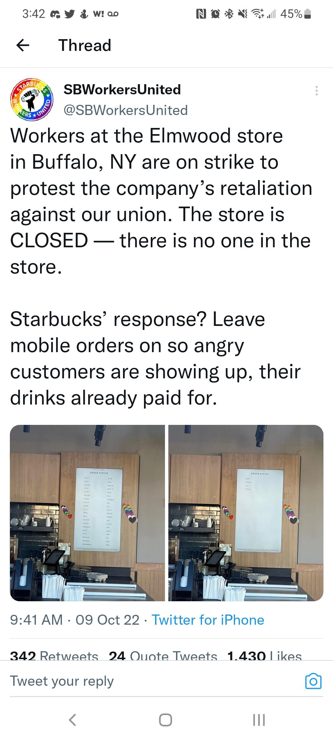 Starbucks leaves online ordering on while the store is empty as workers