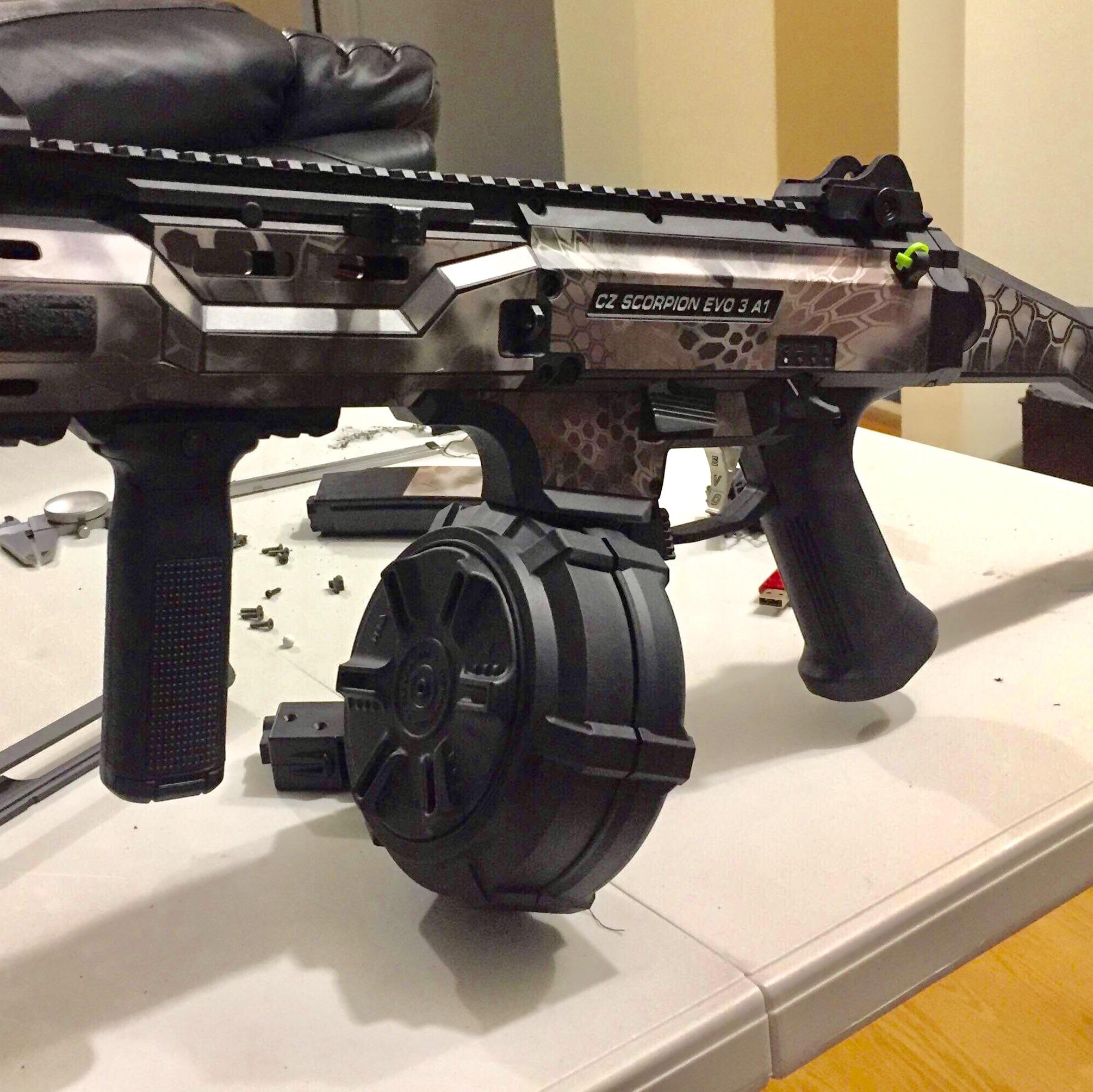 9mm scorpion Evo drum mag by templateairsoft uses arp9 drum r/airsoft