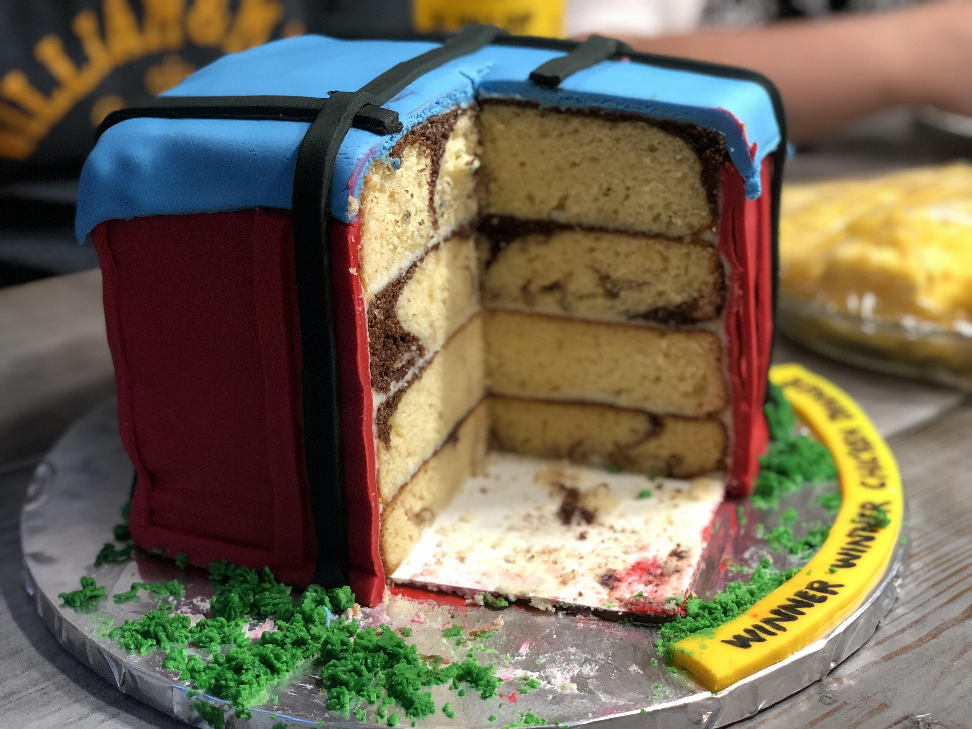 My wife made a crate drop cake for my birthday. It’s four sheet cakes