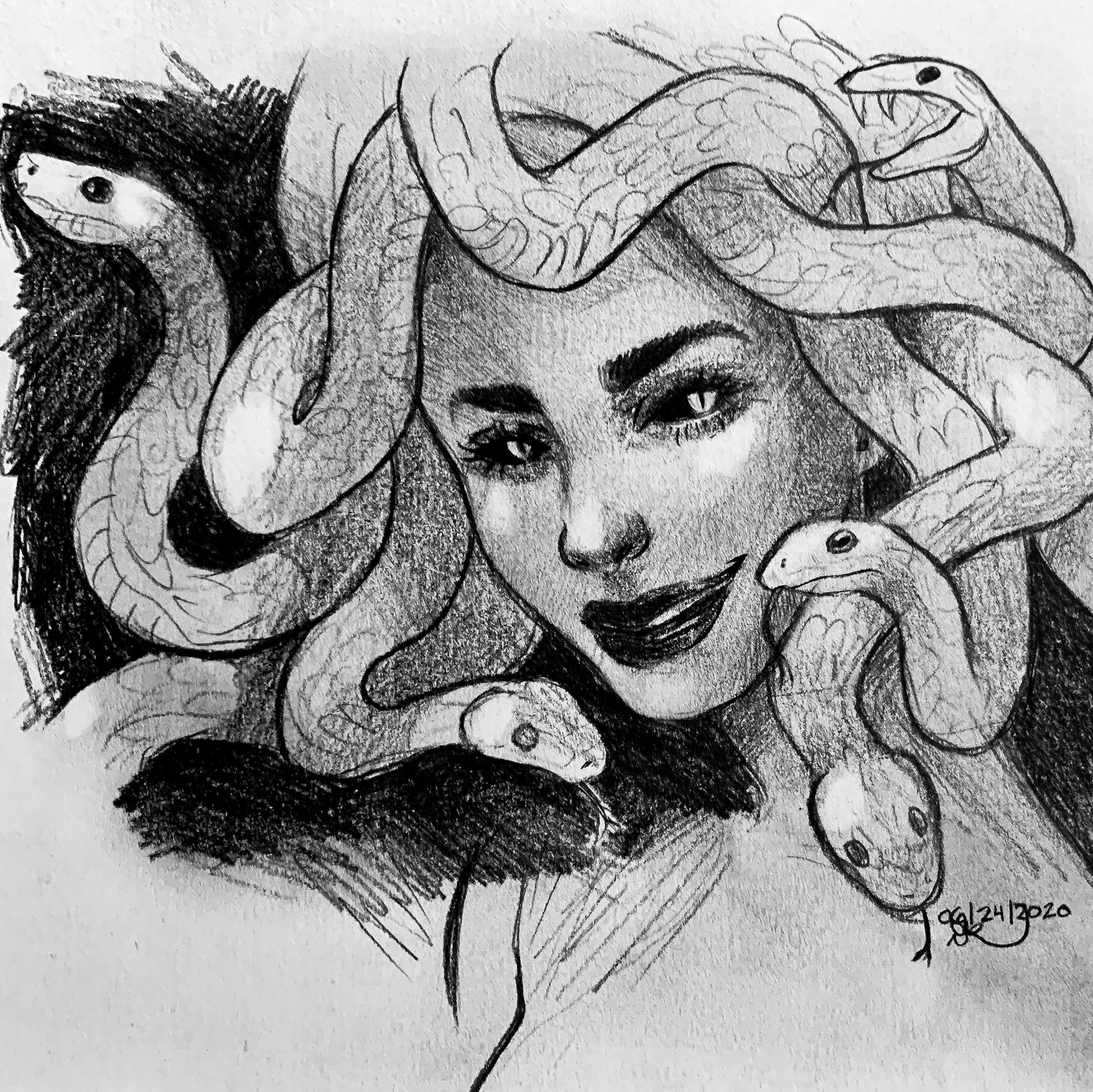 Medusa, Pencil Drawing, 2020 r/Art
