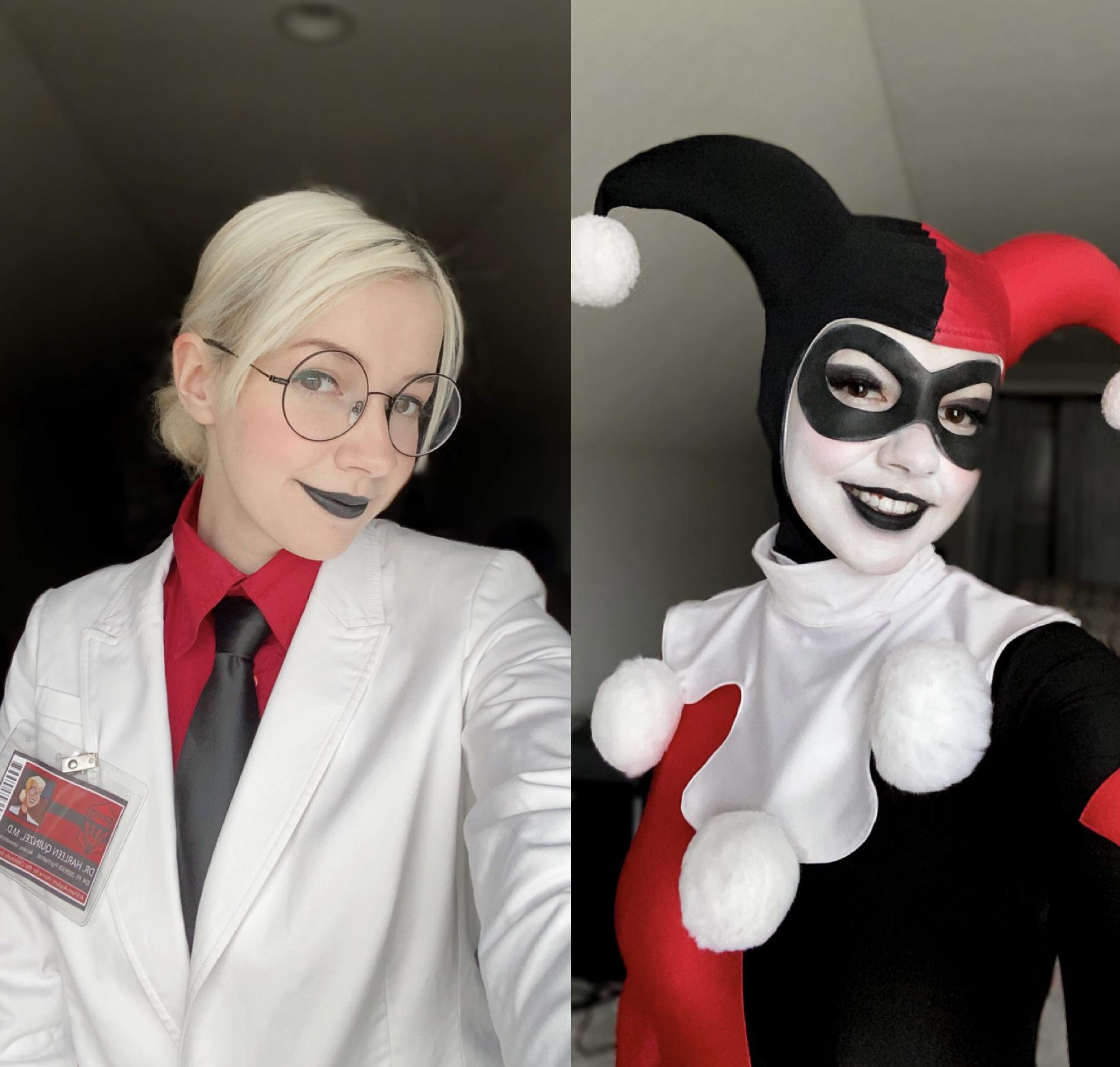 My Dr. Quinzel vs. Harley Quinn Cosplay. Also Merry Christmas to those