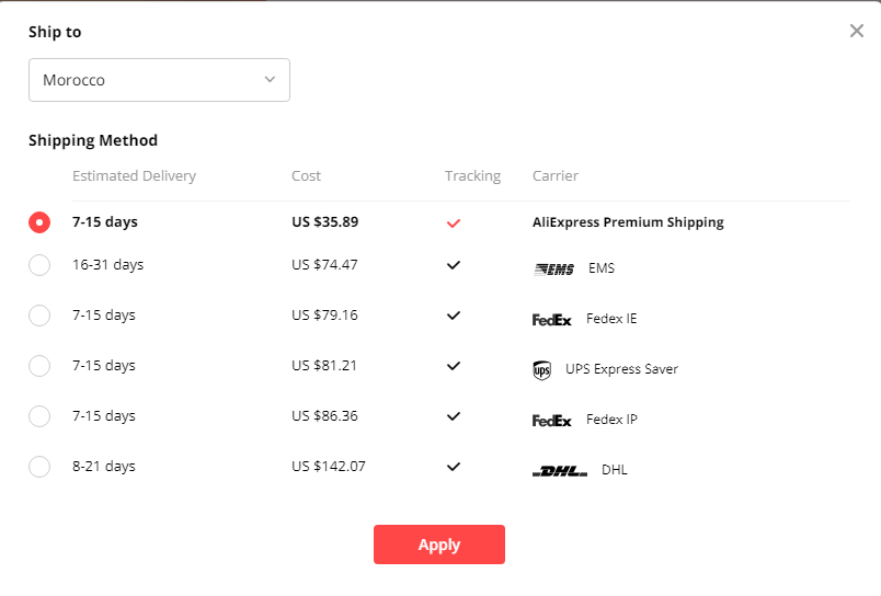 Shipping cost to Morocco r/Aliexpress