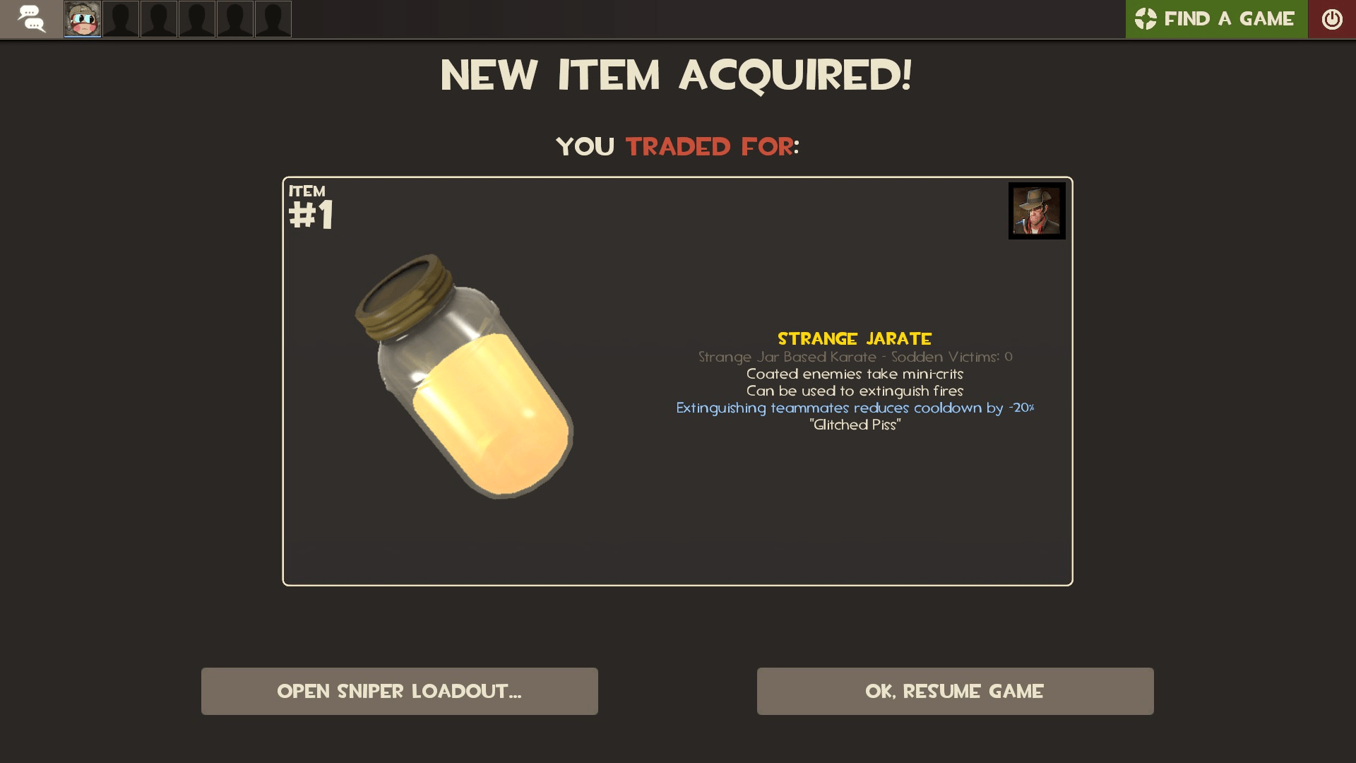 Just traded for the rarest jarate in the world. (200 keys) tf2