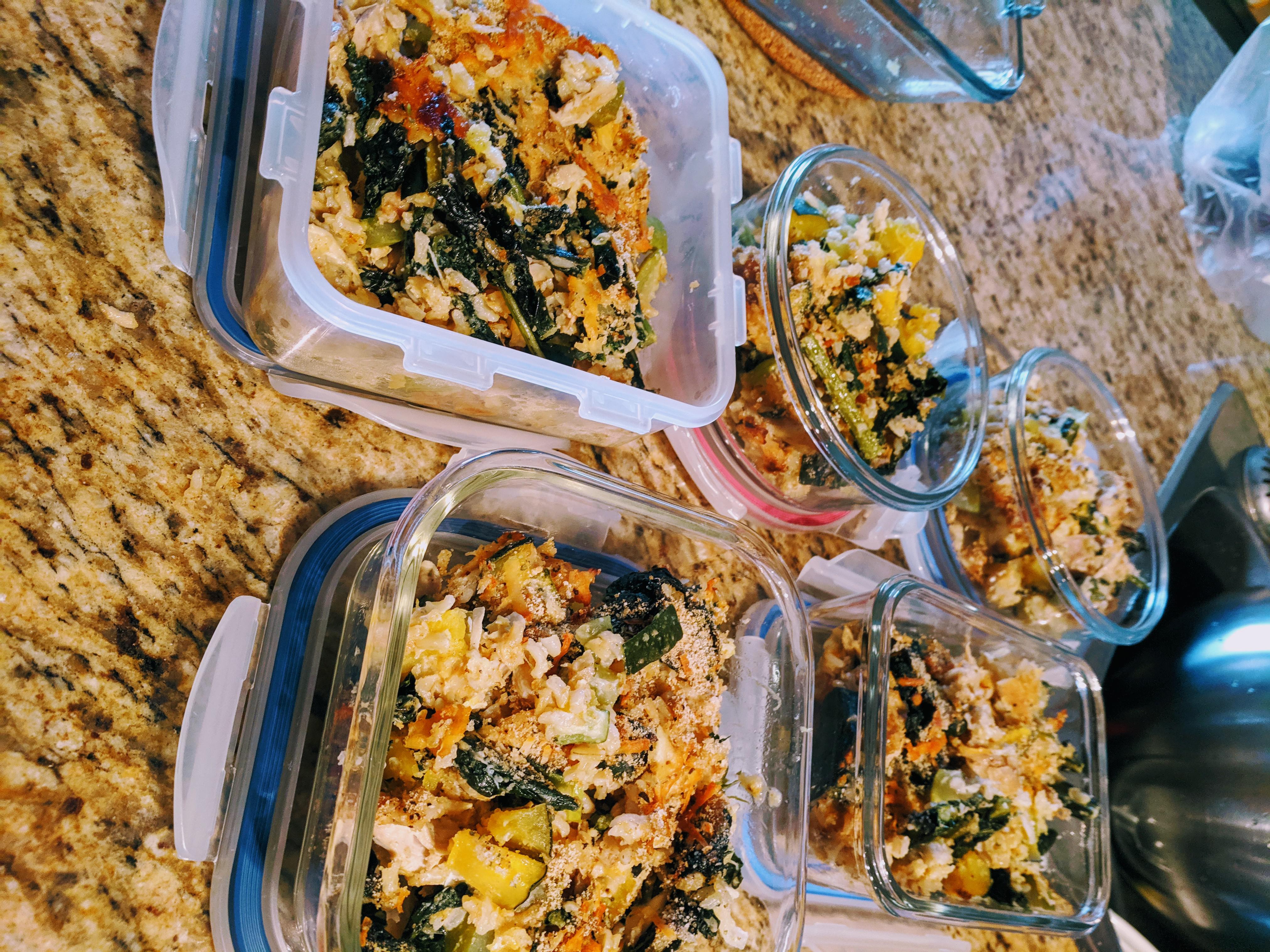 Fall is here squash, kale, brown rice and chicken casserole topped