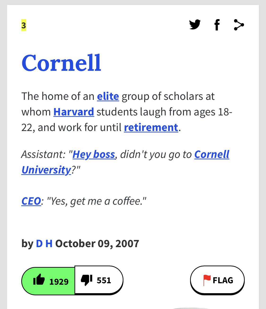 Cornell as defined by the Urban Dictionary r/Harvard