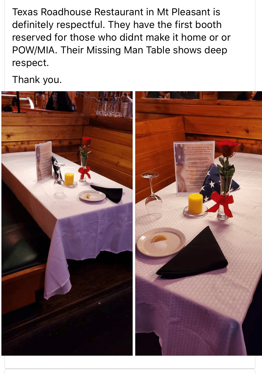 On Veteran’s Day Texas Roadhouse reserved first booth for those who