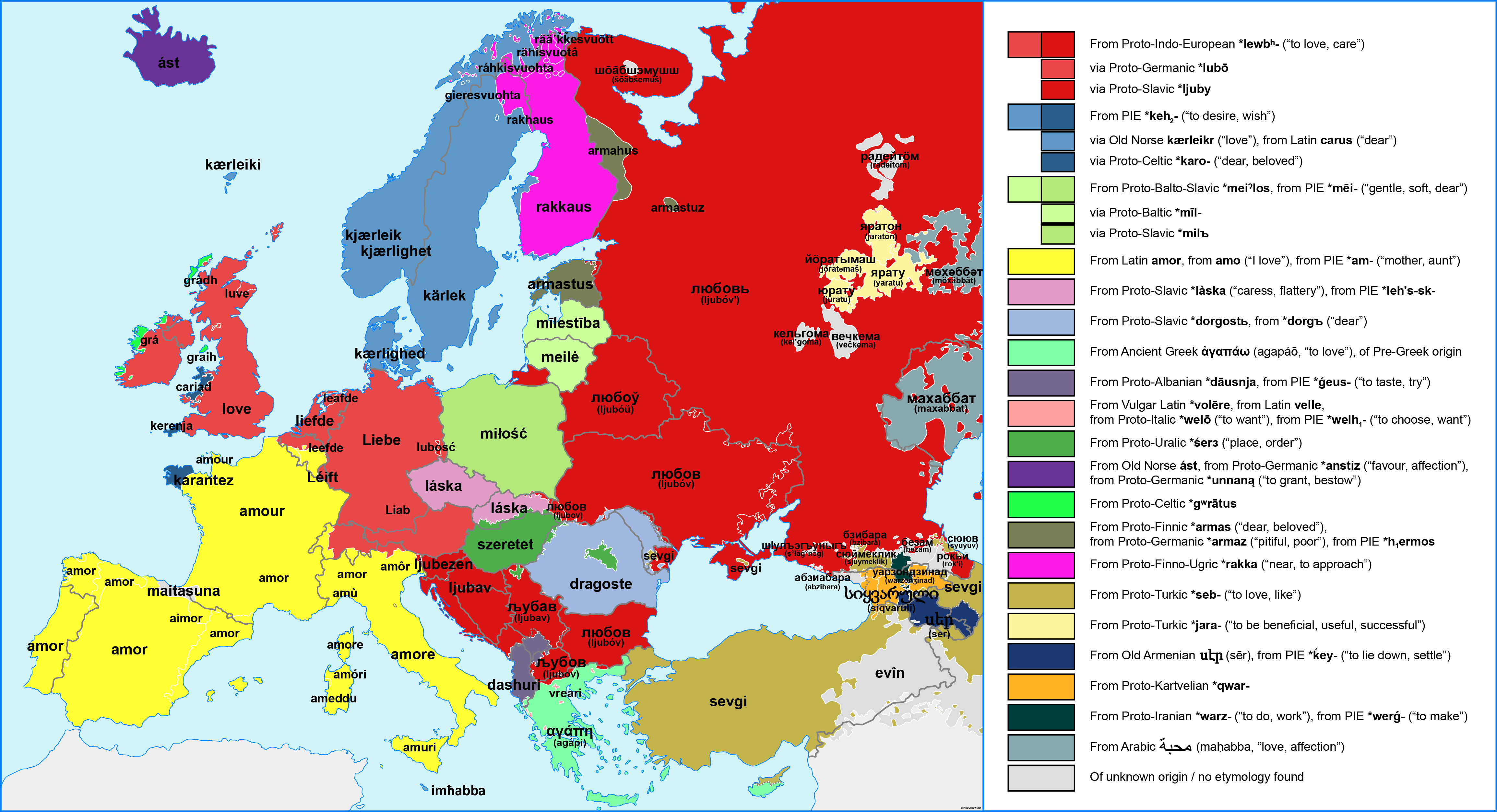This map shows how to say I love you across Europe sixtwo by Contiki