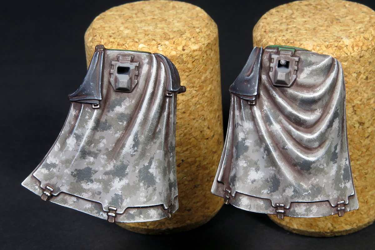 Painted some urban camo cloaks, using stippling for the pattern (DA