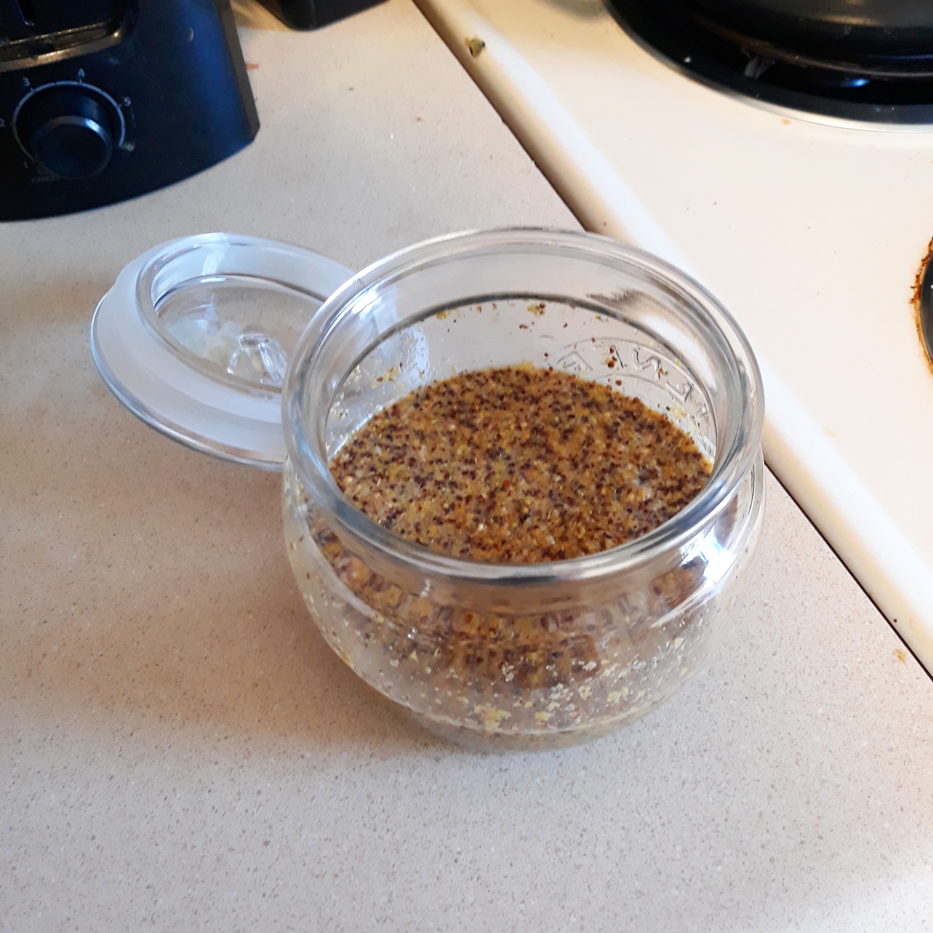 First attempt to make a homemade mustard! (Yellow seeds, brown seeds, local pale ale beer, apple