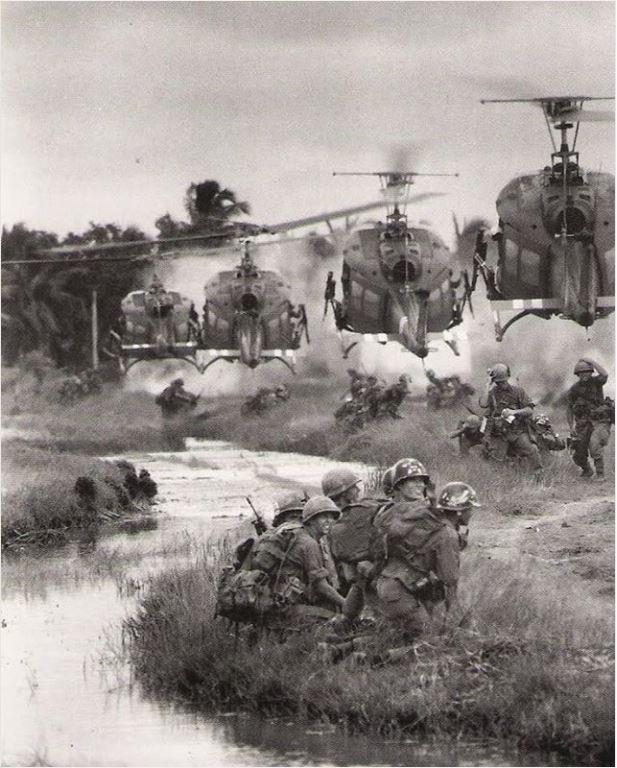 Helicopters dropoff reinforcements in the Mekong Delta. Saigon, South