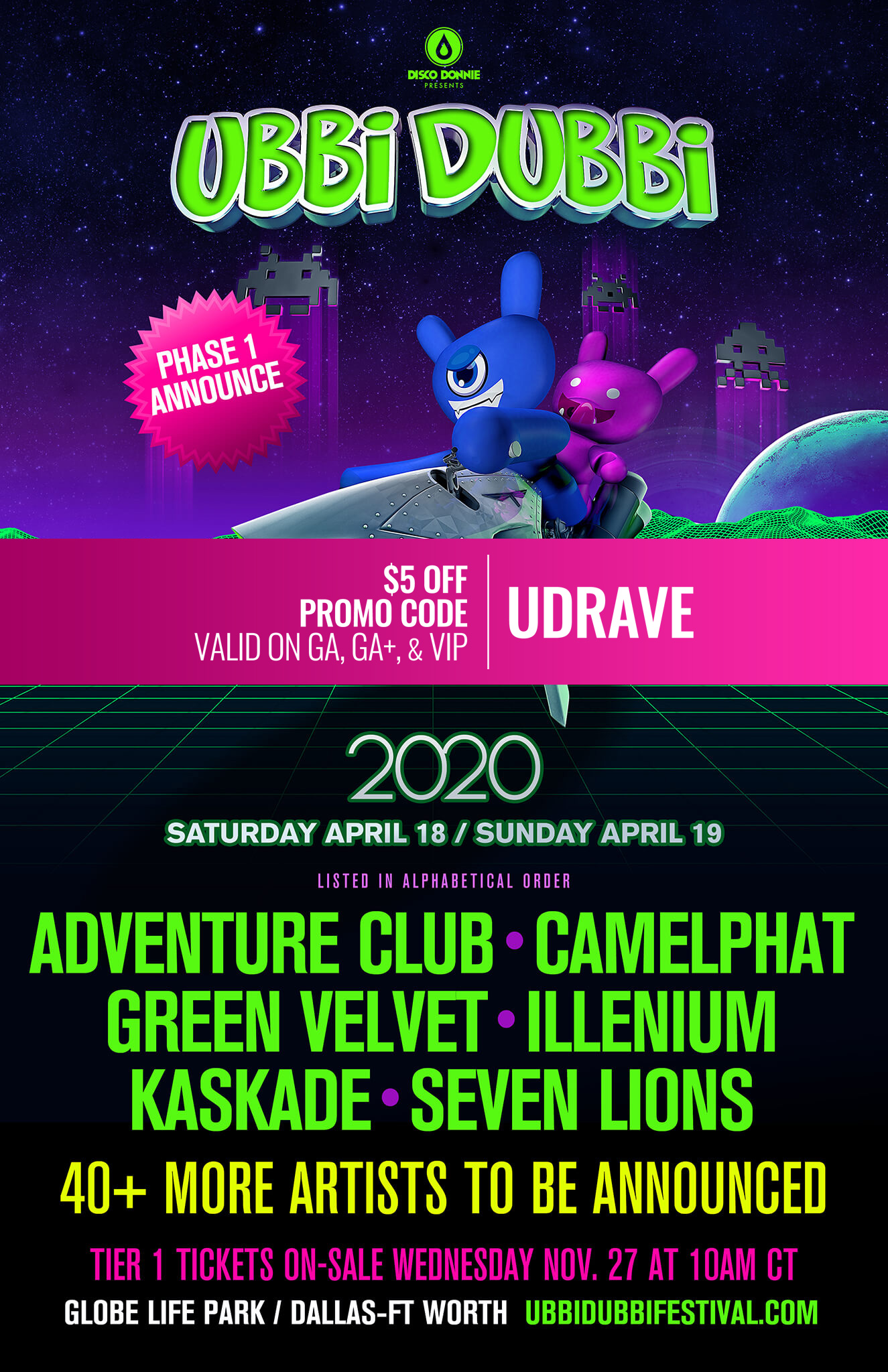 Ubbi Dubbi 2020 lineup revealed Phase 1 5 off promo code UDRAVE aves